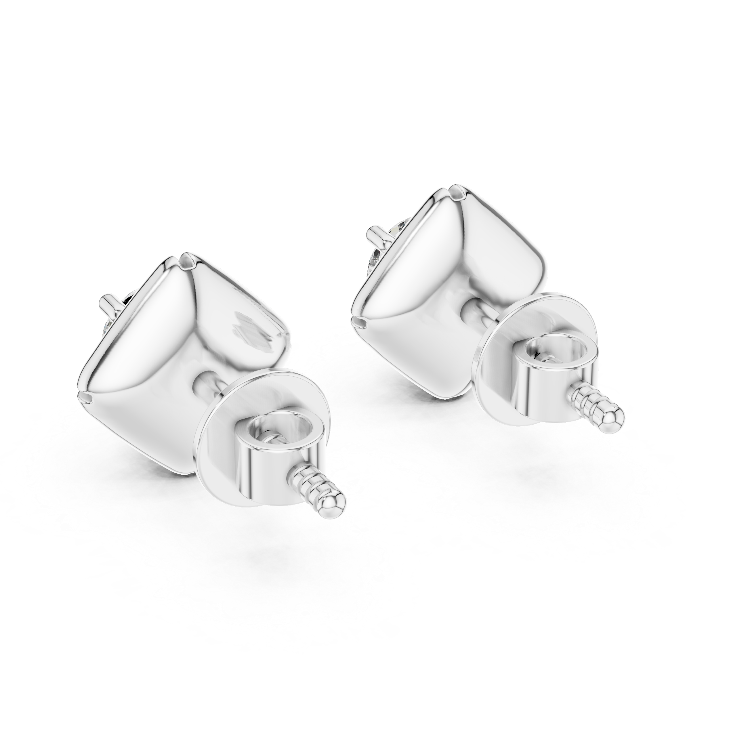 Geometric Floral Round Diamond Stud Earrings in Sculpted Square Frame