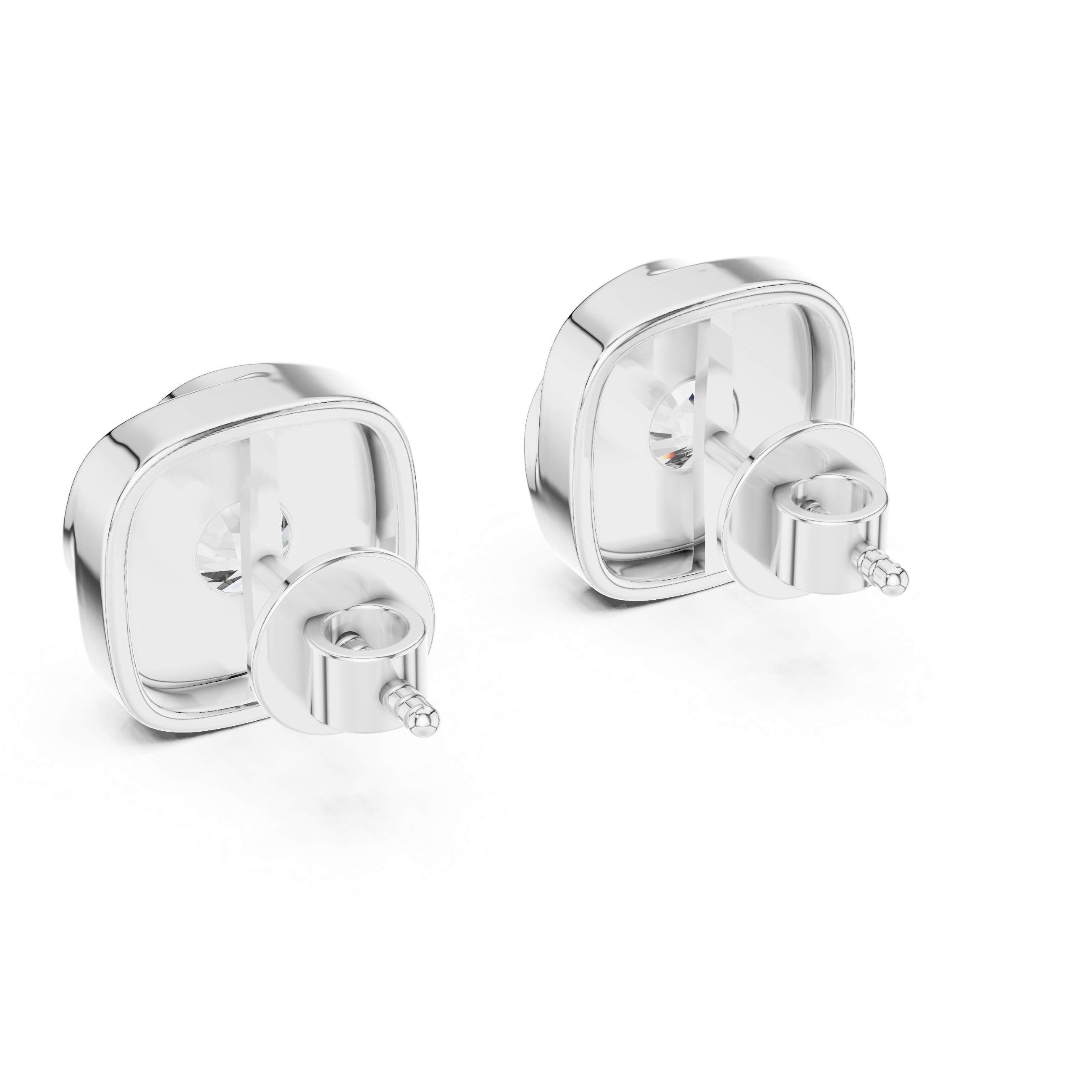 Modern Swirl Round Diamond Stud Earrings in Sculpted Cushion Frame