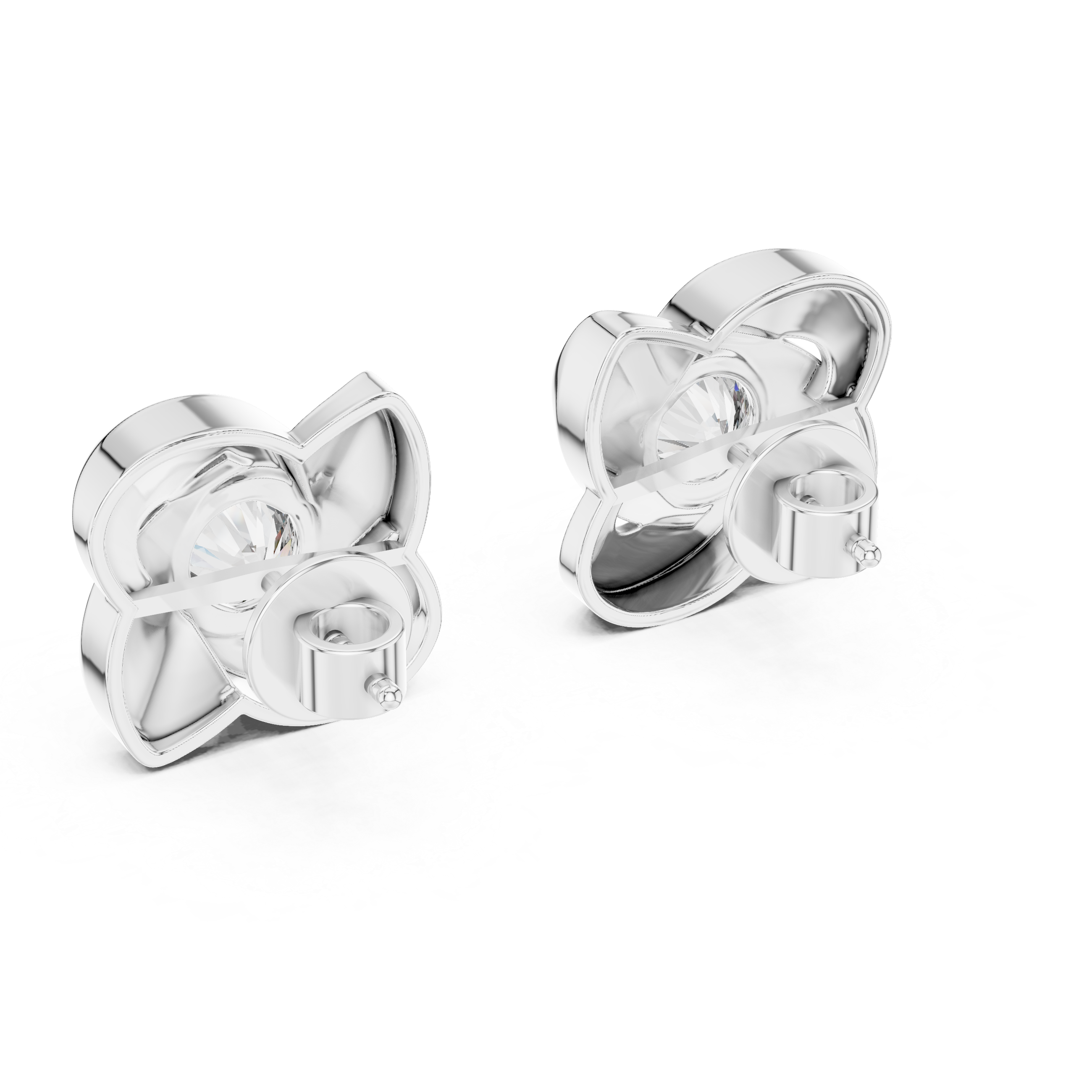 Floral Twist Round Diamond Stud Earrings in Modern Sculpted Setting