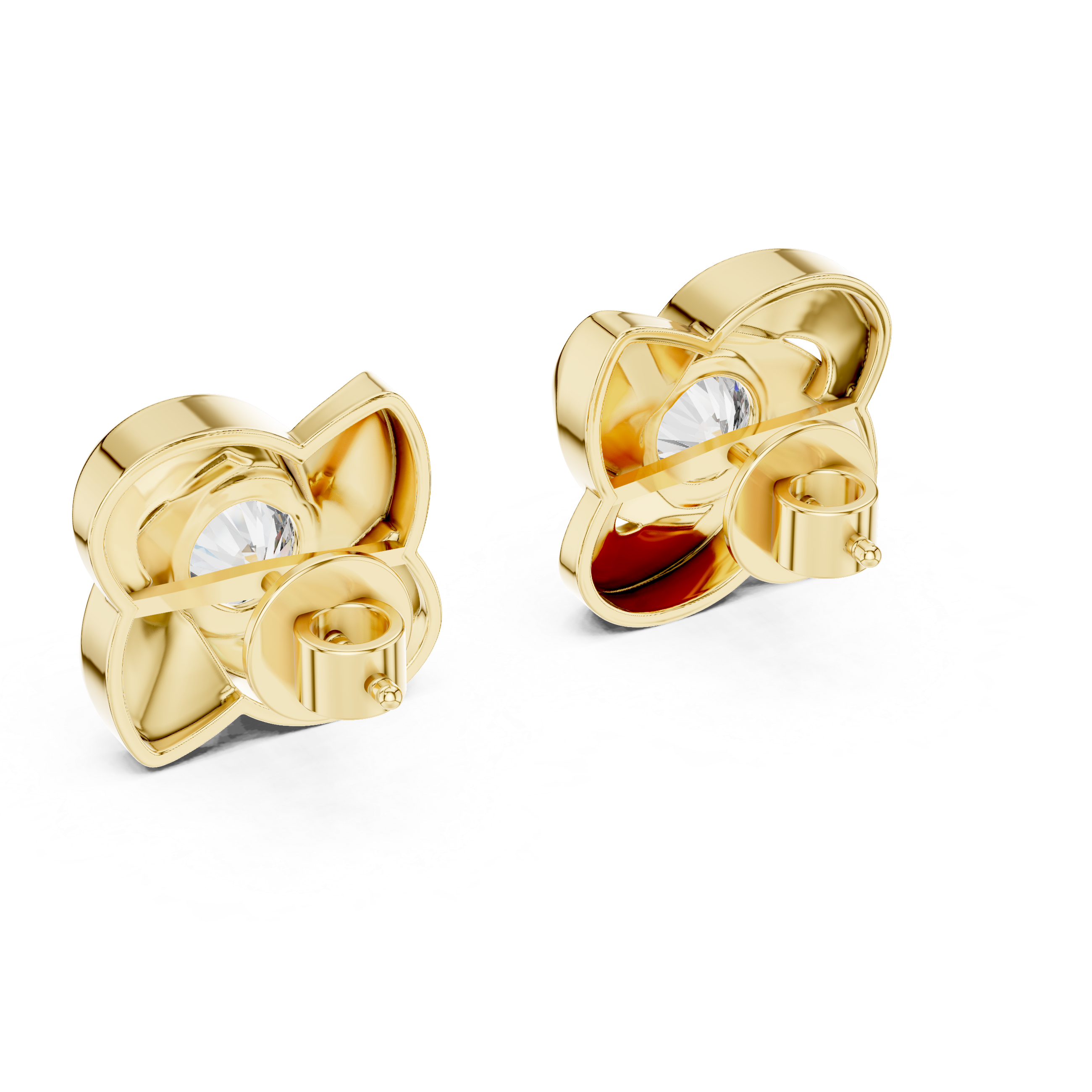 Floral Twist Round Diamond Stud Earrings in Modern Sculpted Setting
