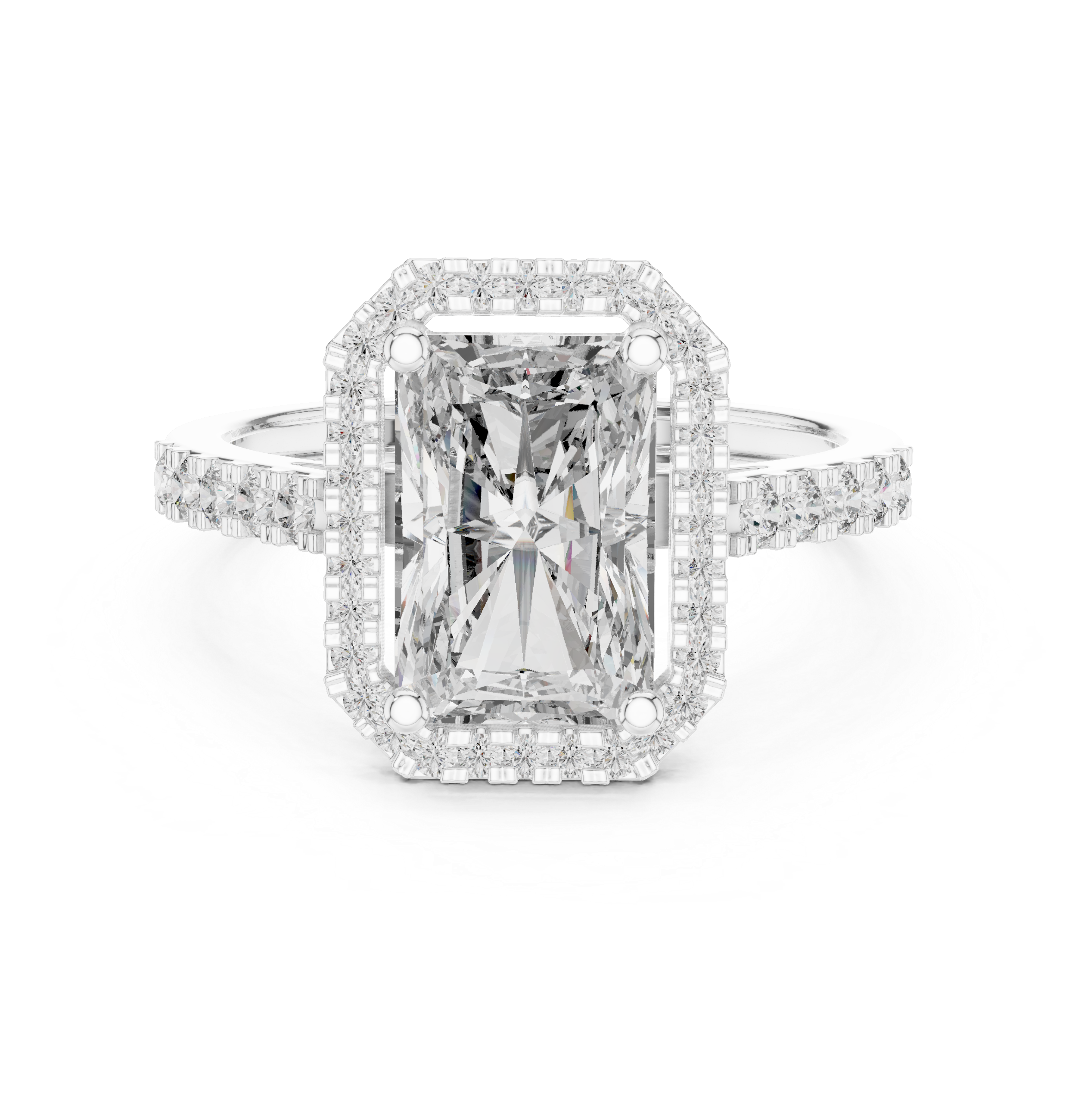 Radiant Cut Halo Engagement Ring – Hidden Halo Diamond Ring with Pavé Band