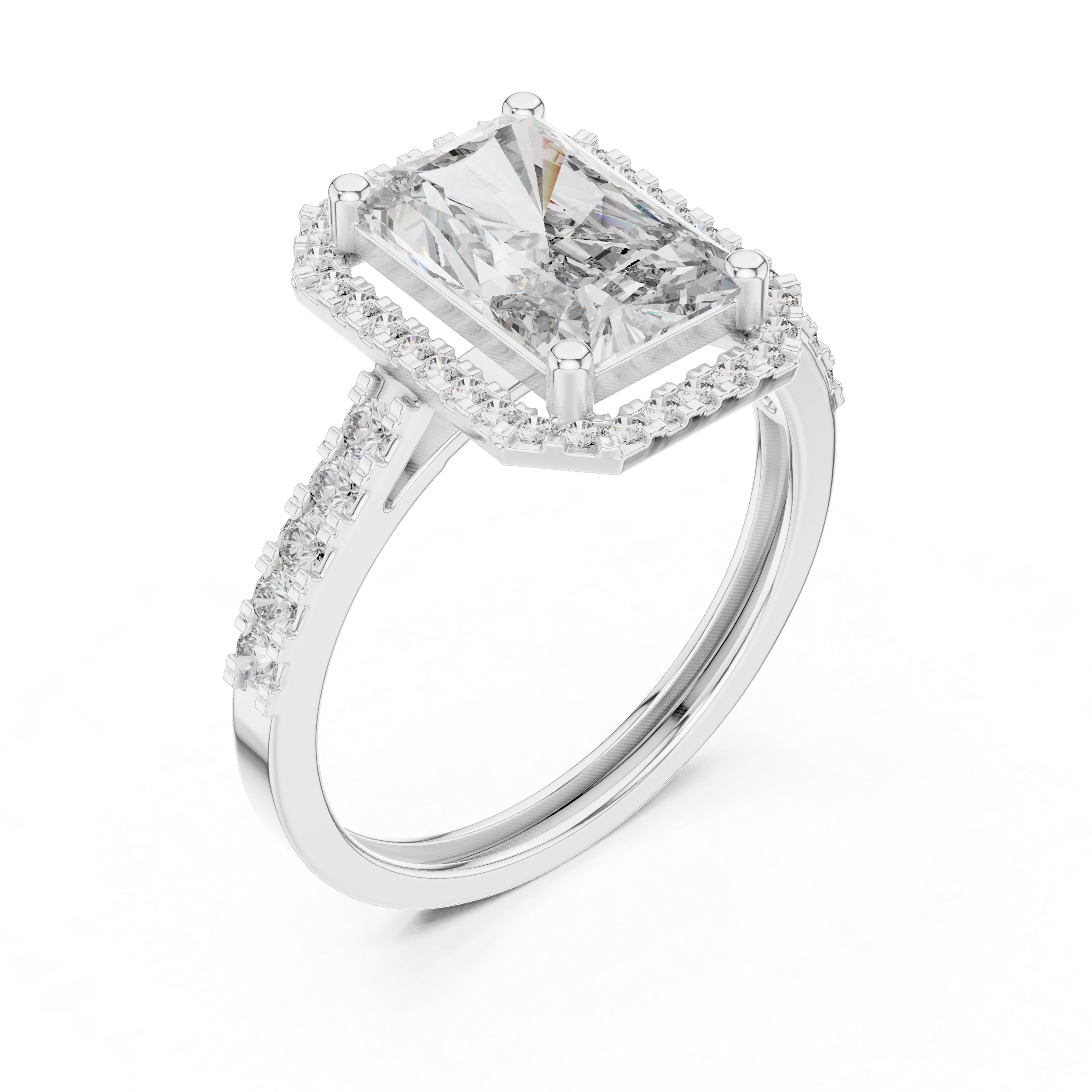 Radiant Cut Halo Engagement Ring – Hidden Halo Diamond Ring with Pavé Band