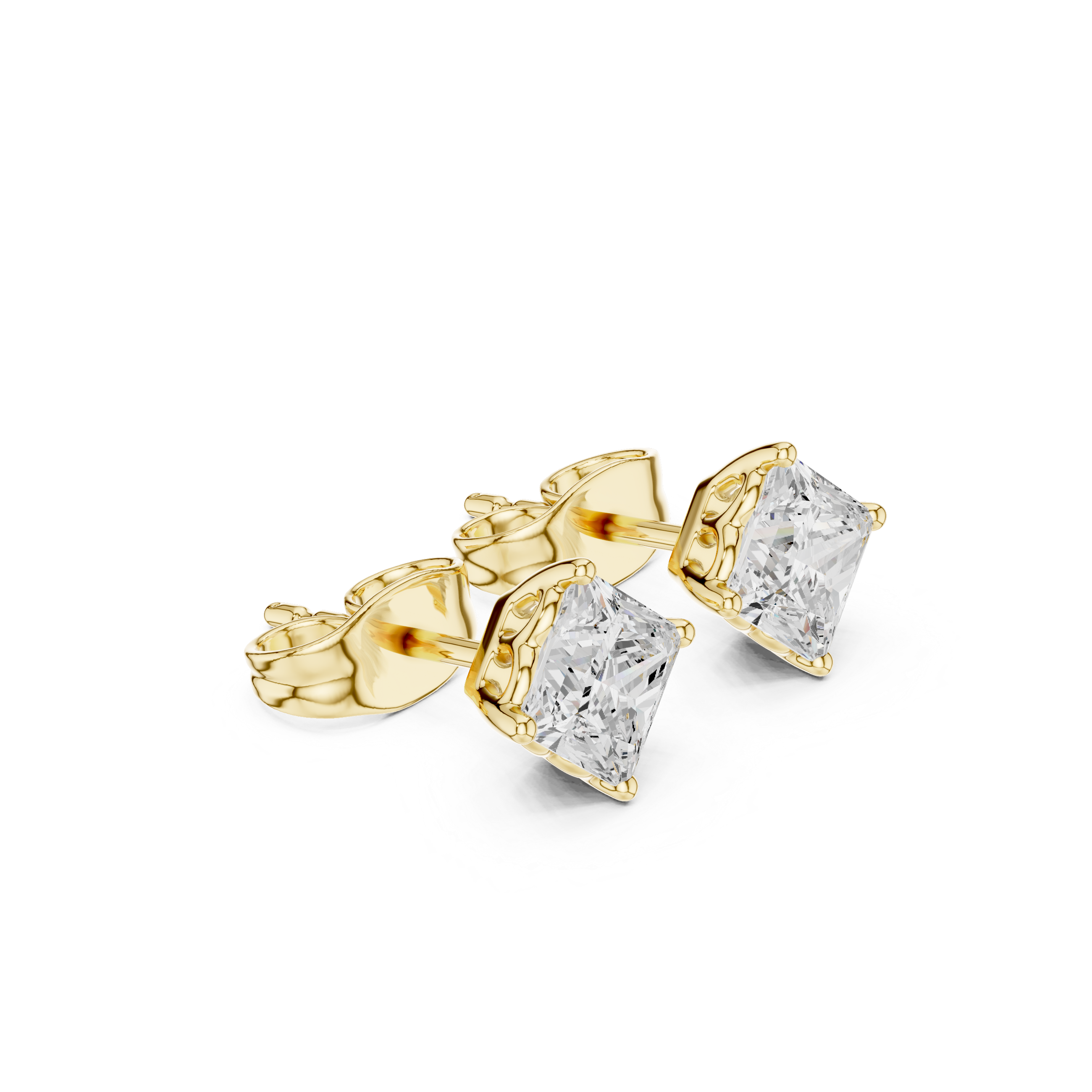 Princess Cut Diamond Stud Earrings with Minimal Prong Setting