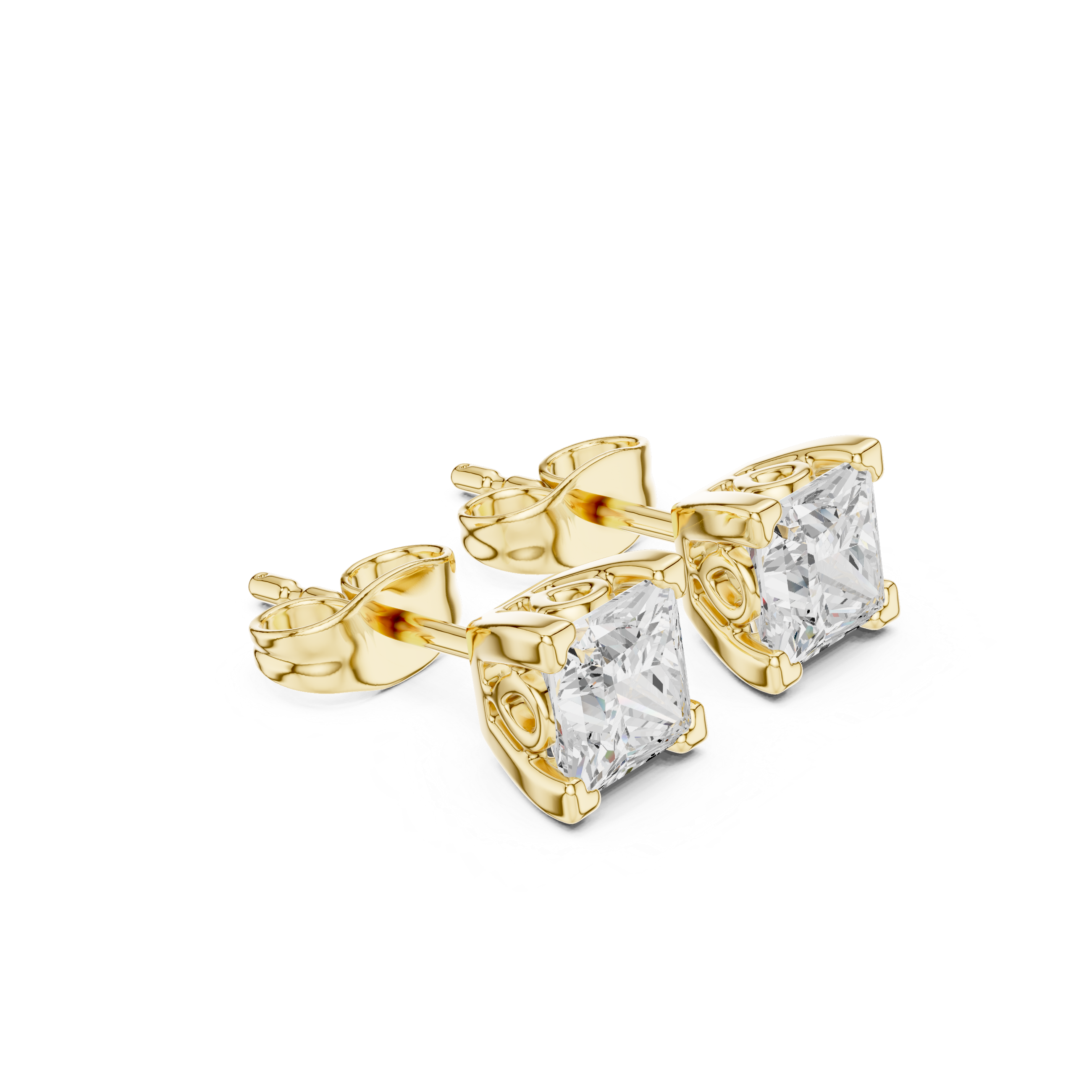 Square Cushion Cut Diamond Stud Earrings in Four-Prong Setting