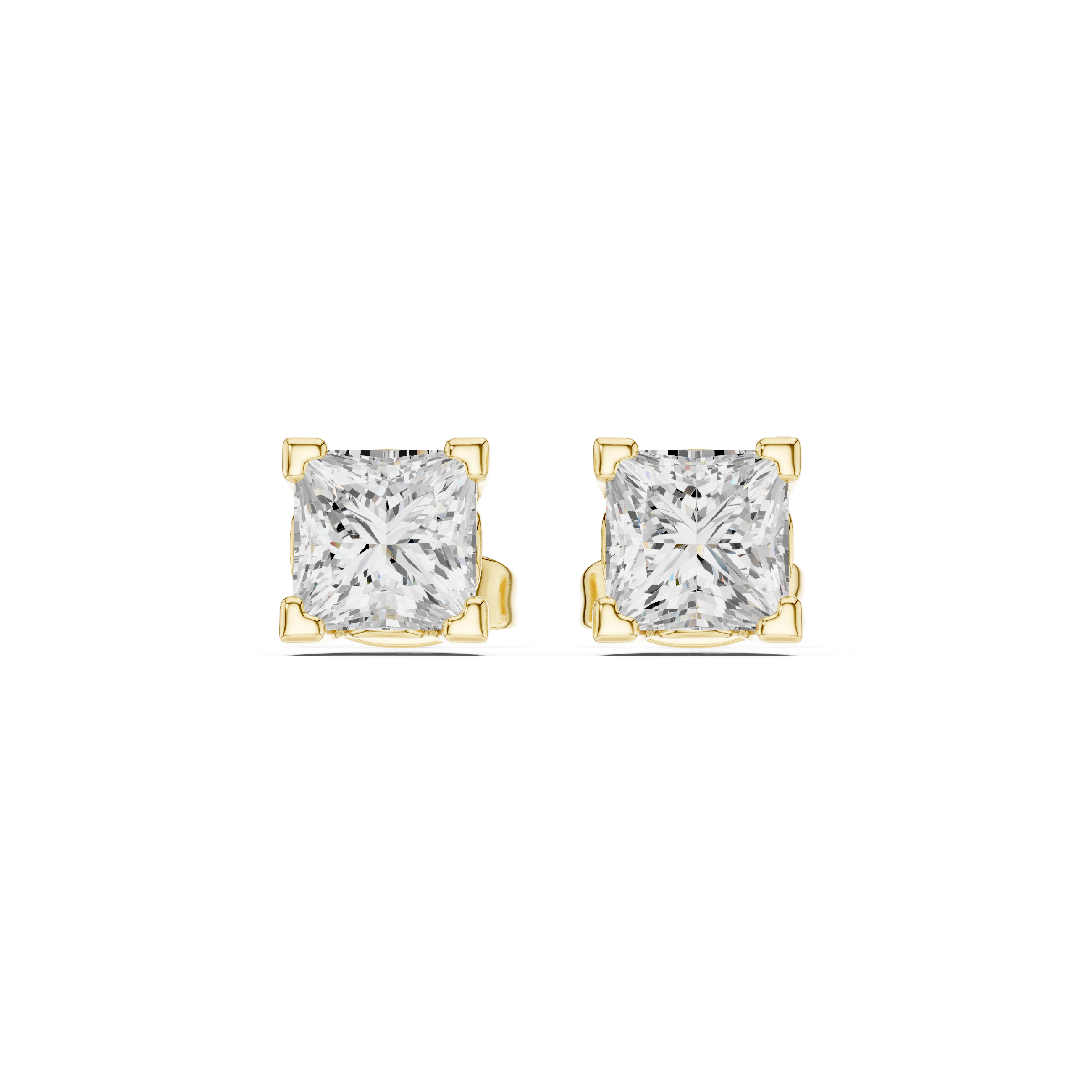 Square Cushion Cut Diamond Stud Earrings in Four-Prong Setting