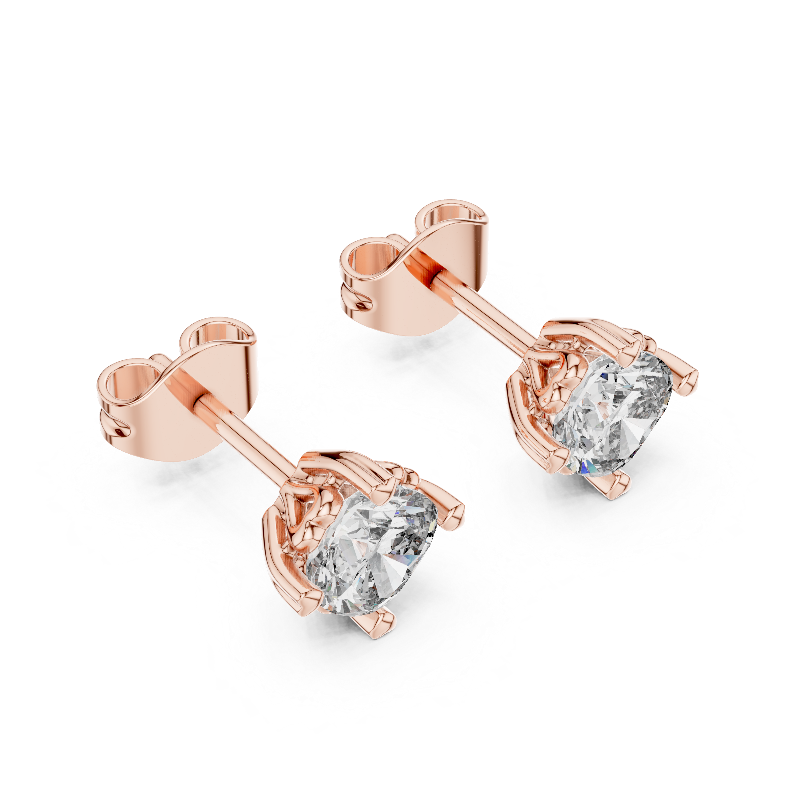 Cushion Cut Diamond Stud Earrings with Heart Prong Setting