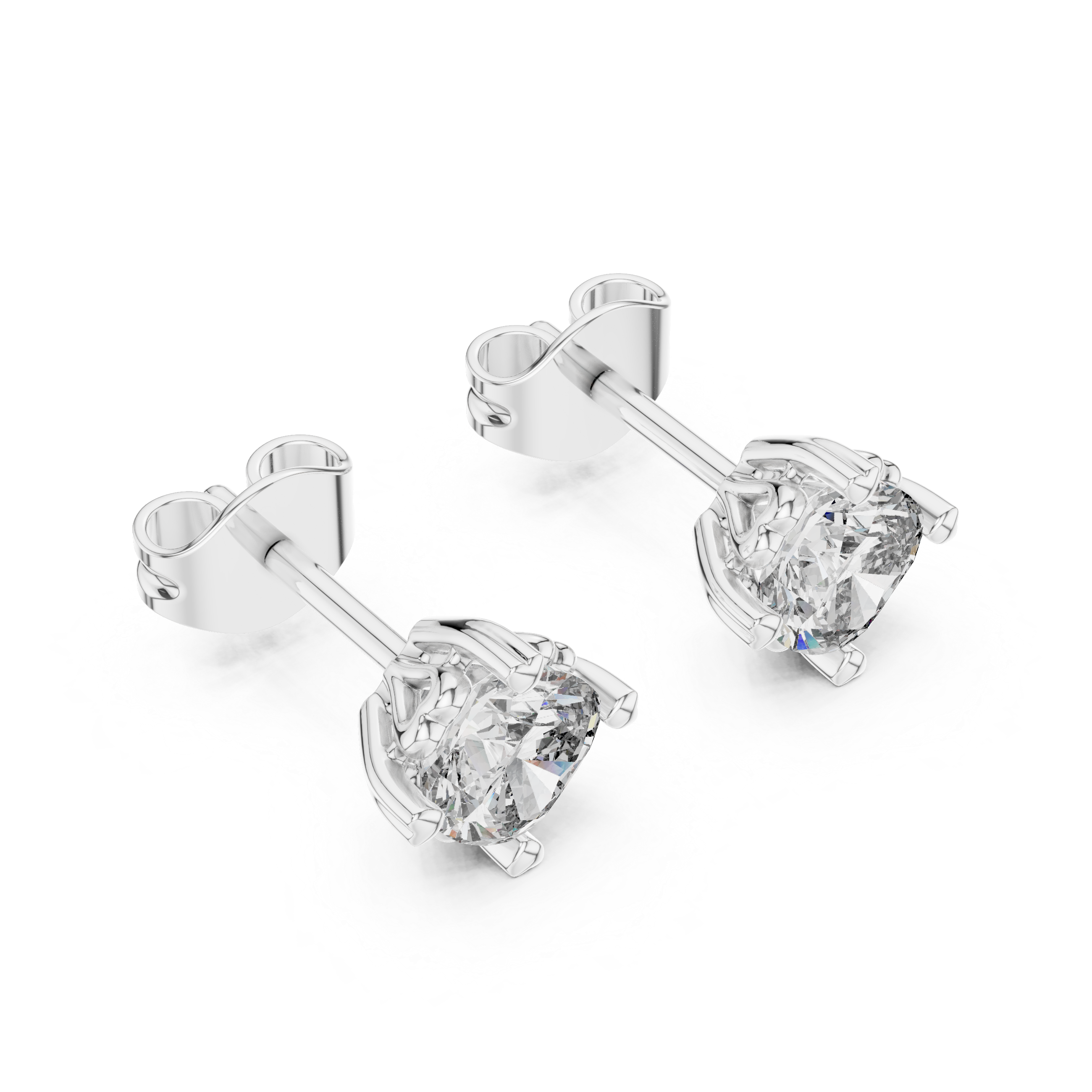 Cushion Cut Diamond Stud Earrings with Heart Prong Setting