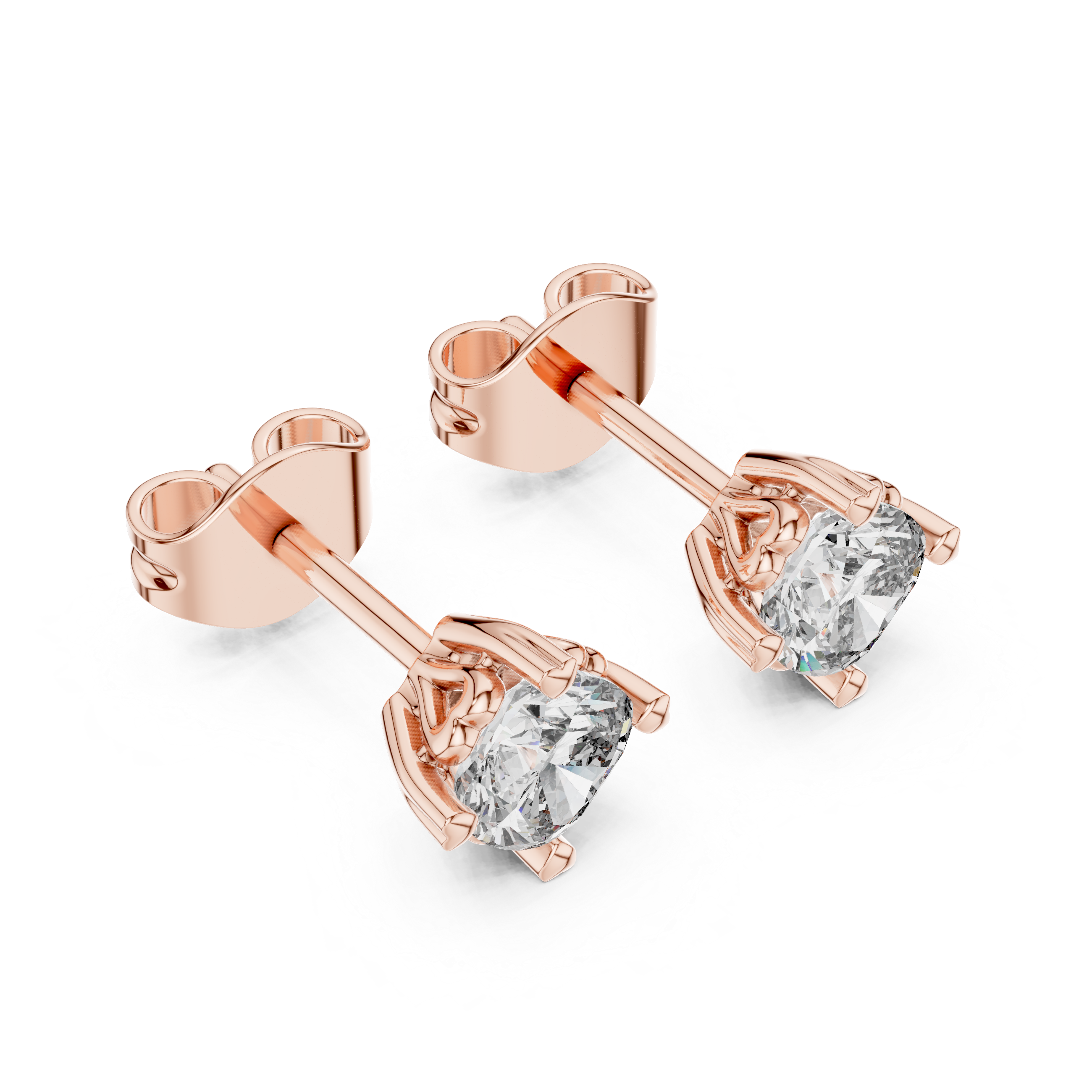 Cushion Cut Diamond Stud Earrings with Heart Prongs