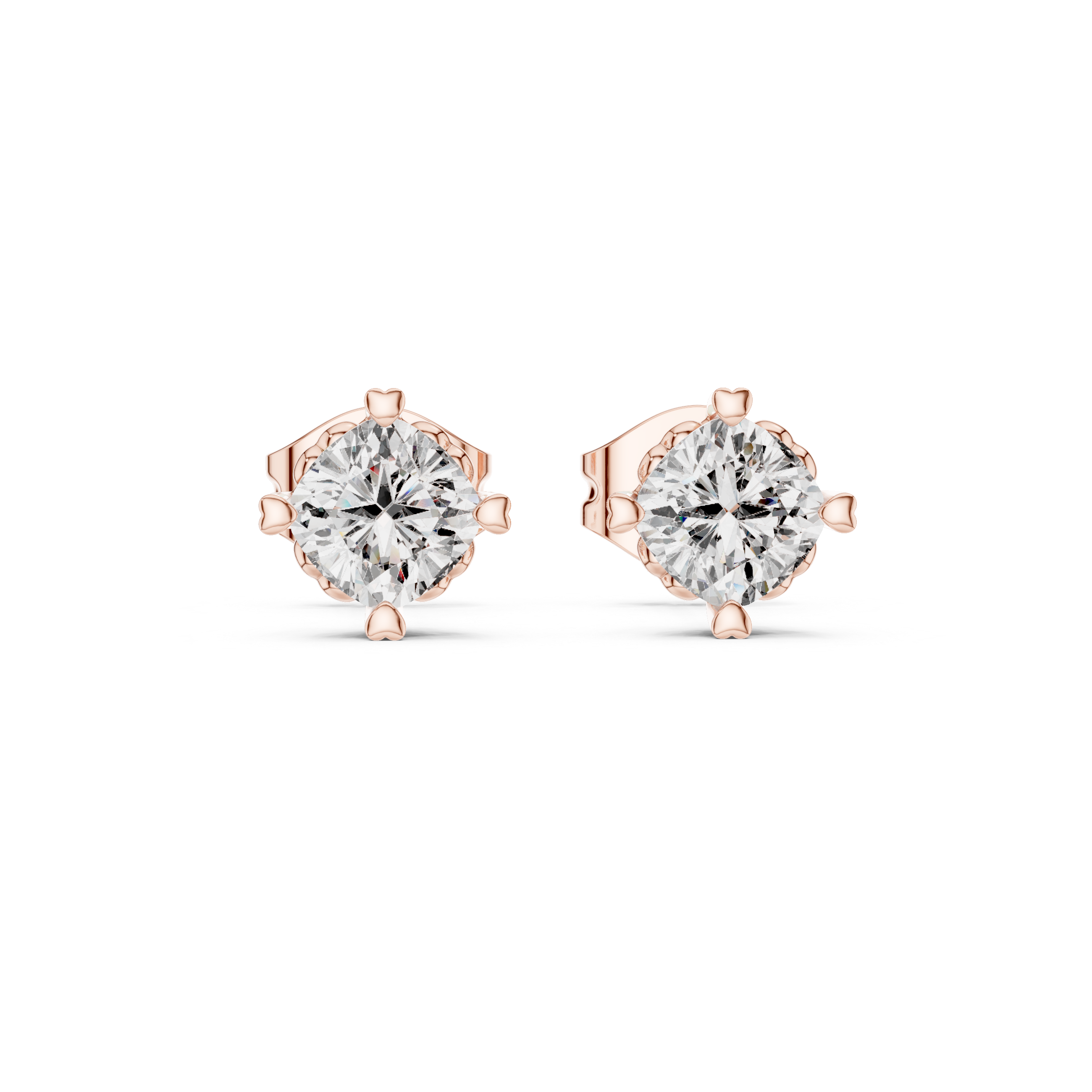 Cushion Cut Diamond Stud Earrings with Heart Prongs