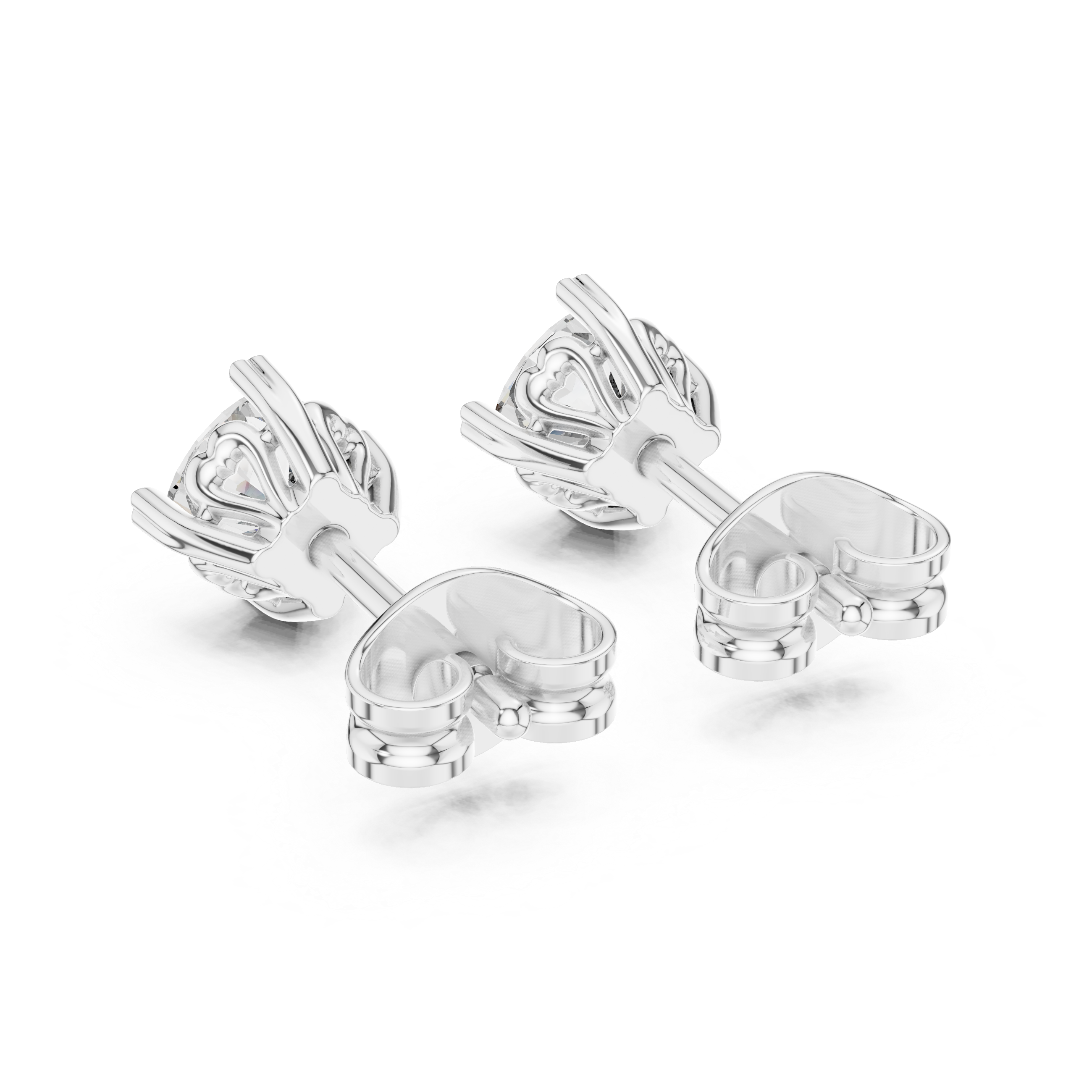 Cushion Cut Diamond Stud Earrings with Heart Prongs
