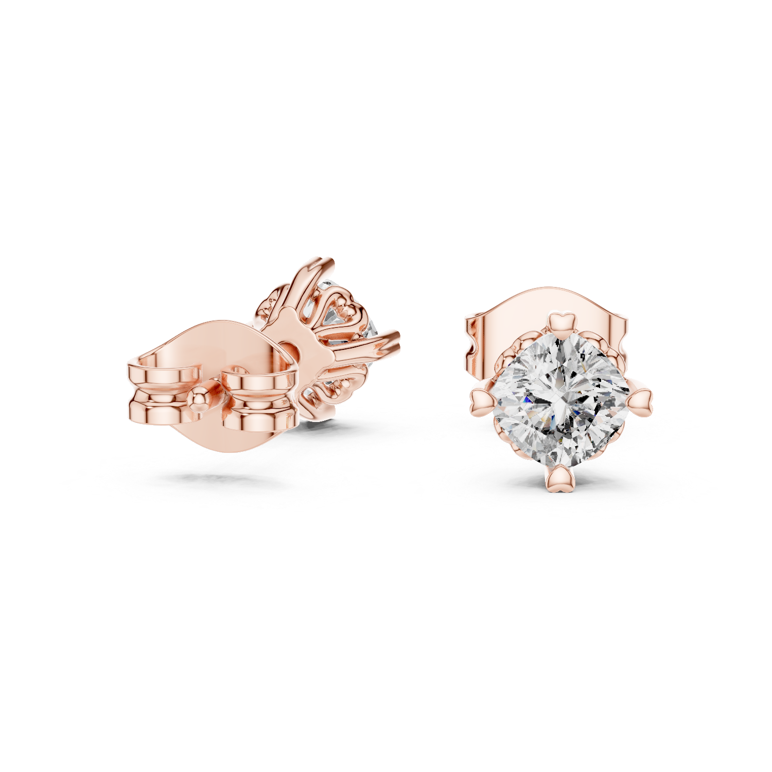 Cushion Cut Diamond Stud Earrings with Heart Prongs