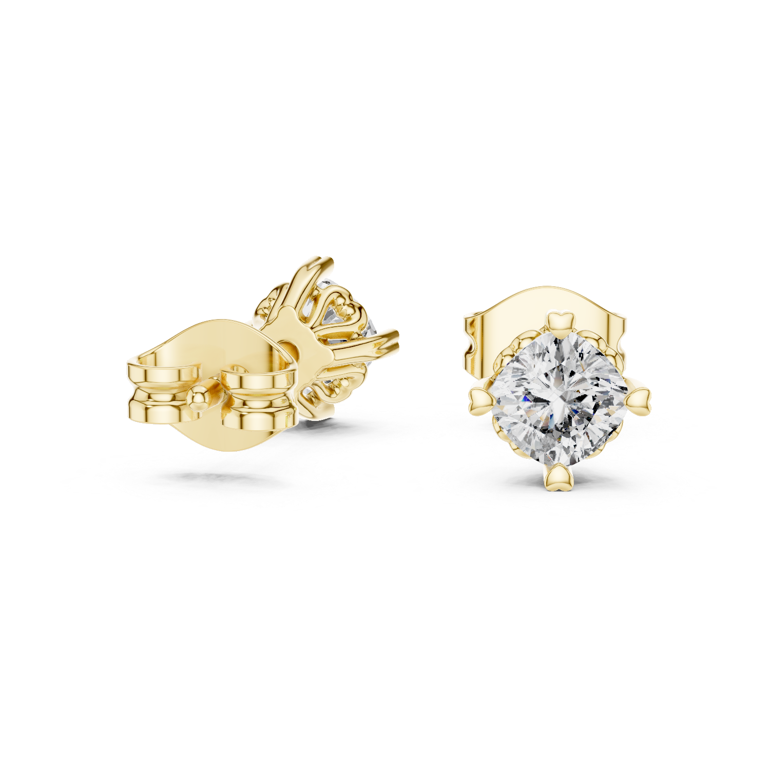 Cushion Cut Diamond Stud Earrings with Heart Prongs
