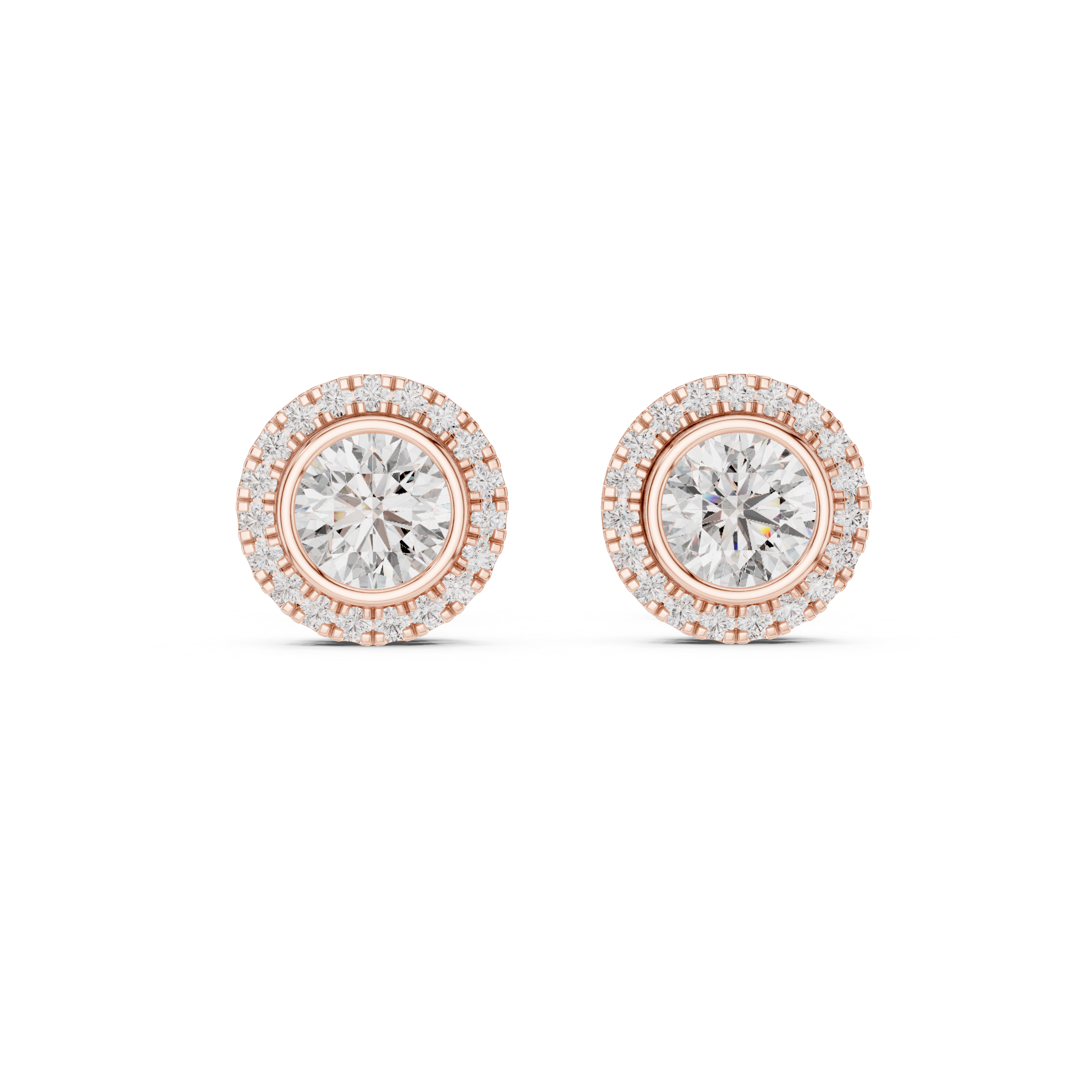 Round Bezel Halo Stud Earrings – Classic Diamond Circle Design