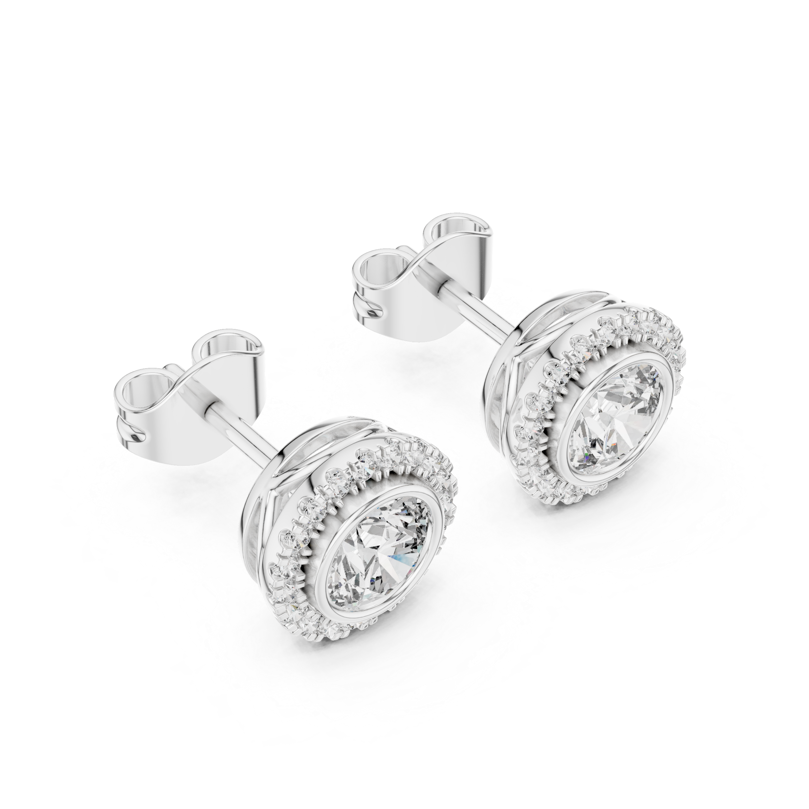 Round Bezel Halo Stud Earrings – Classic Diamond Circle Design