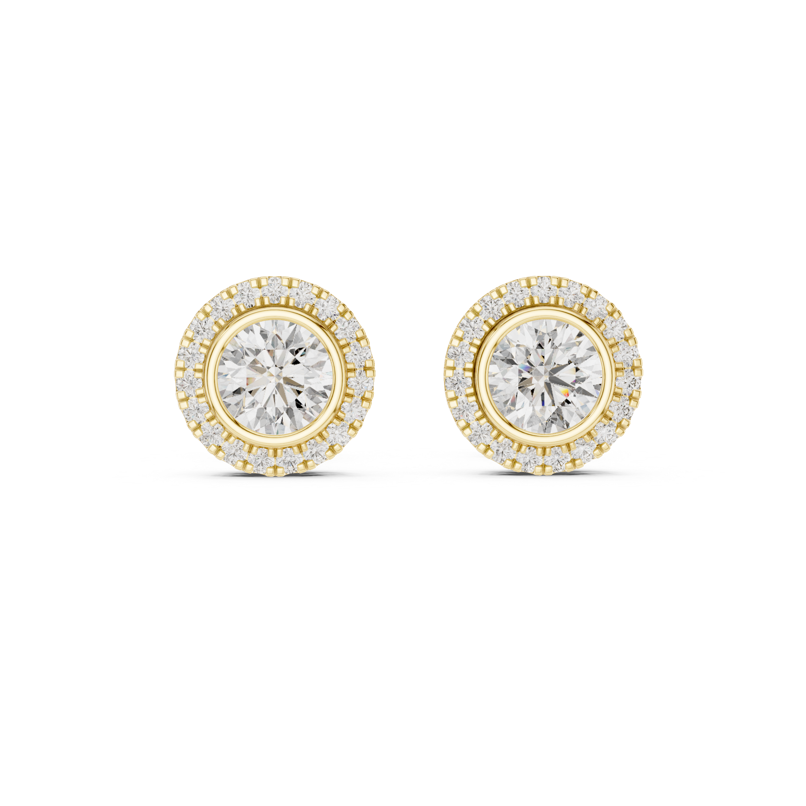 Round Bezel Halo Stud Earrings – Classic Diamond Circle Design