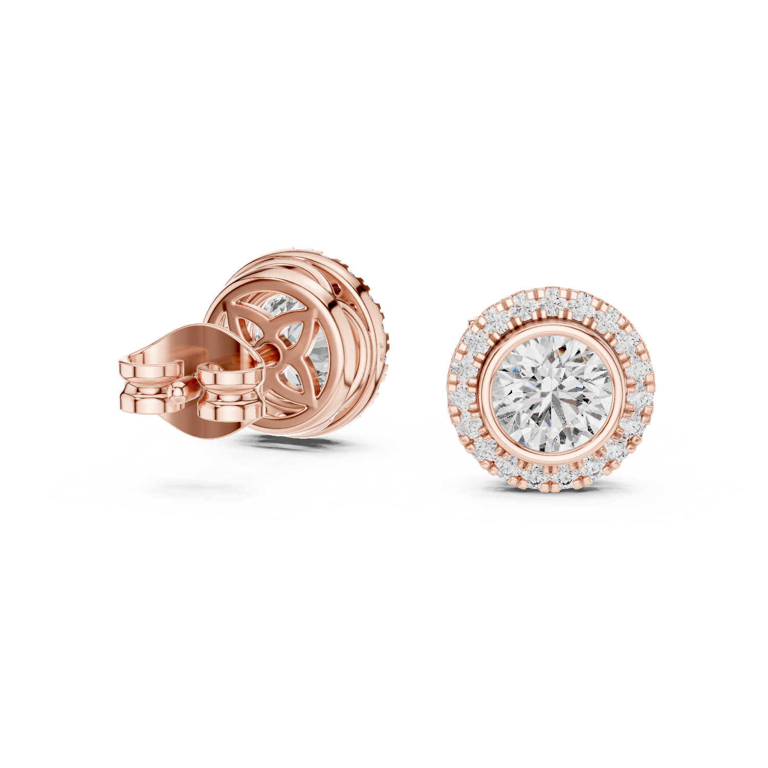 Round Bezel Halo Stud Earrings – Classic Diamond Circle Design