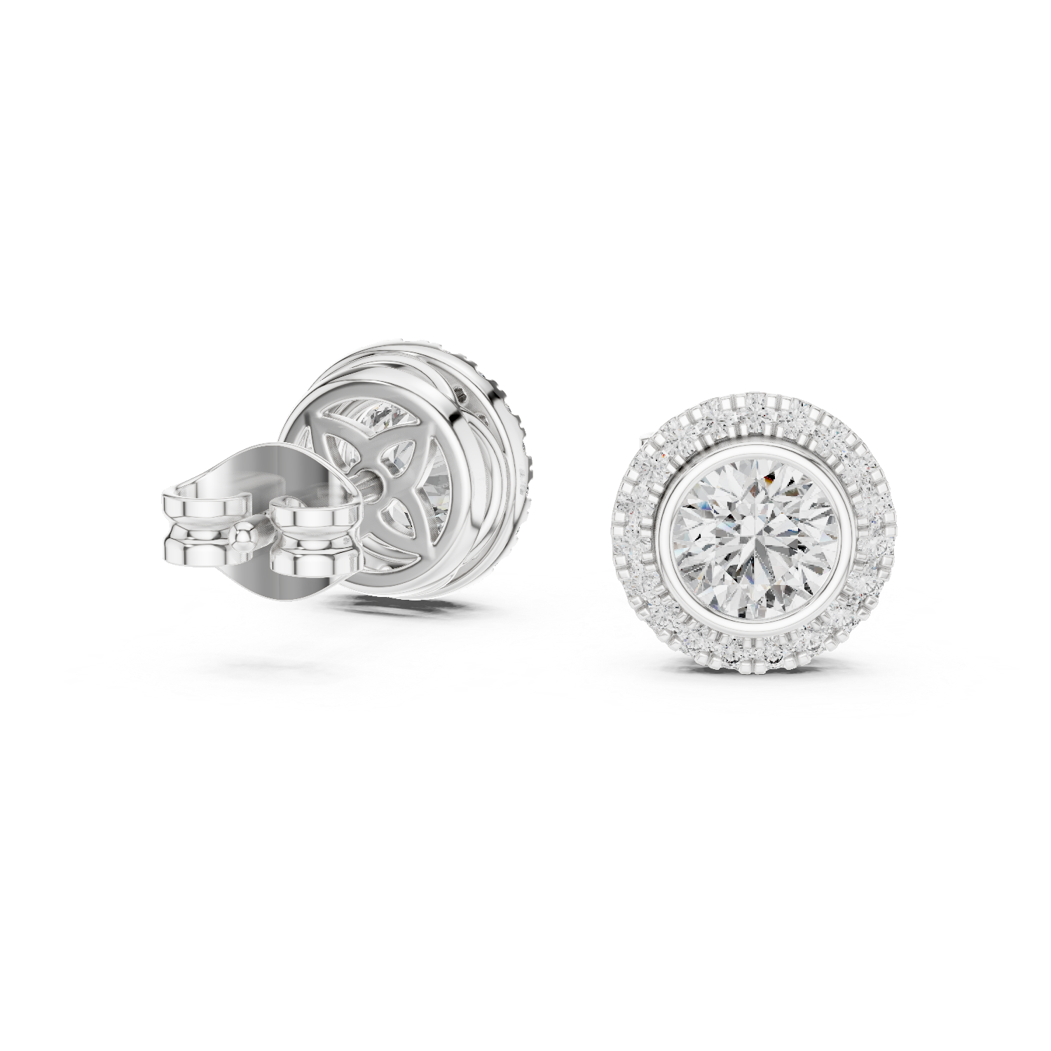 Round Bezel Halo Stud Earrings – Classic Diamond Circle Design