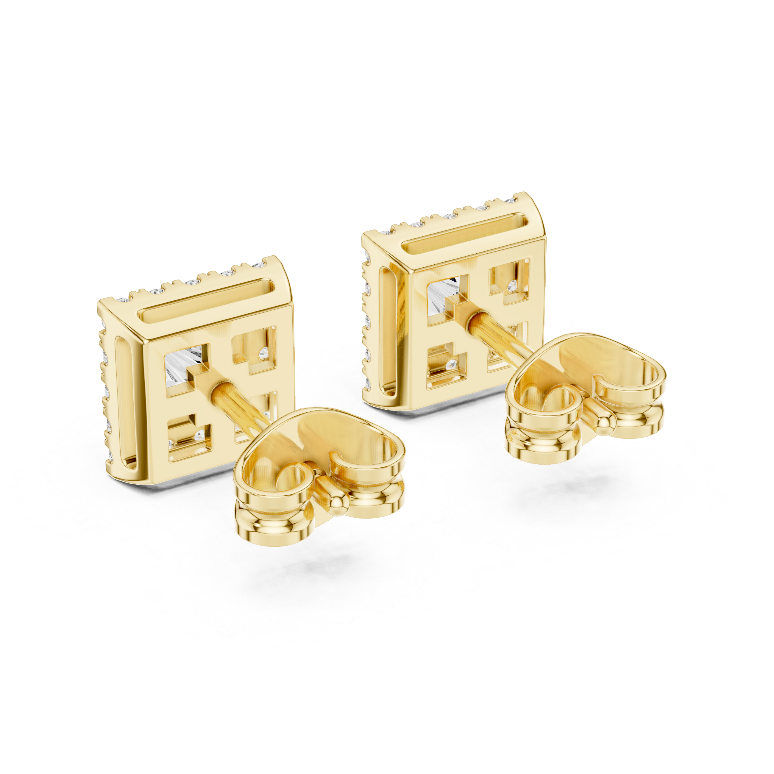 Princess Cut Halo Stud Earrings – Square Diamond Frame Design