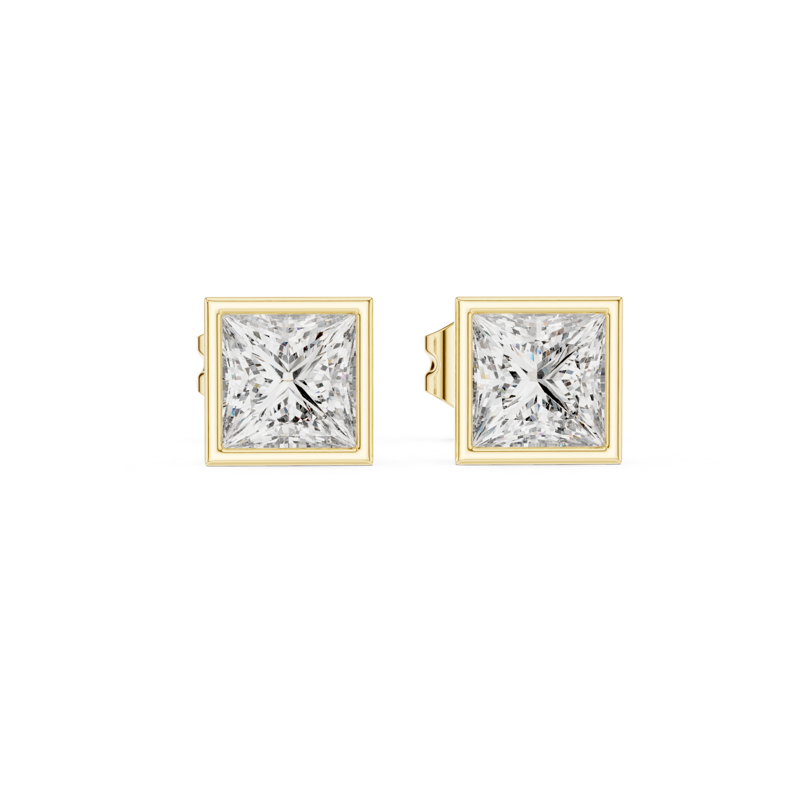 Princess Cut Bezel Set Stud Earrings – Minimal Square Diamond Design