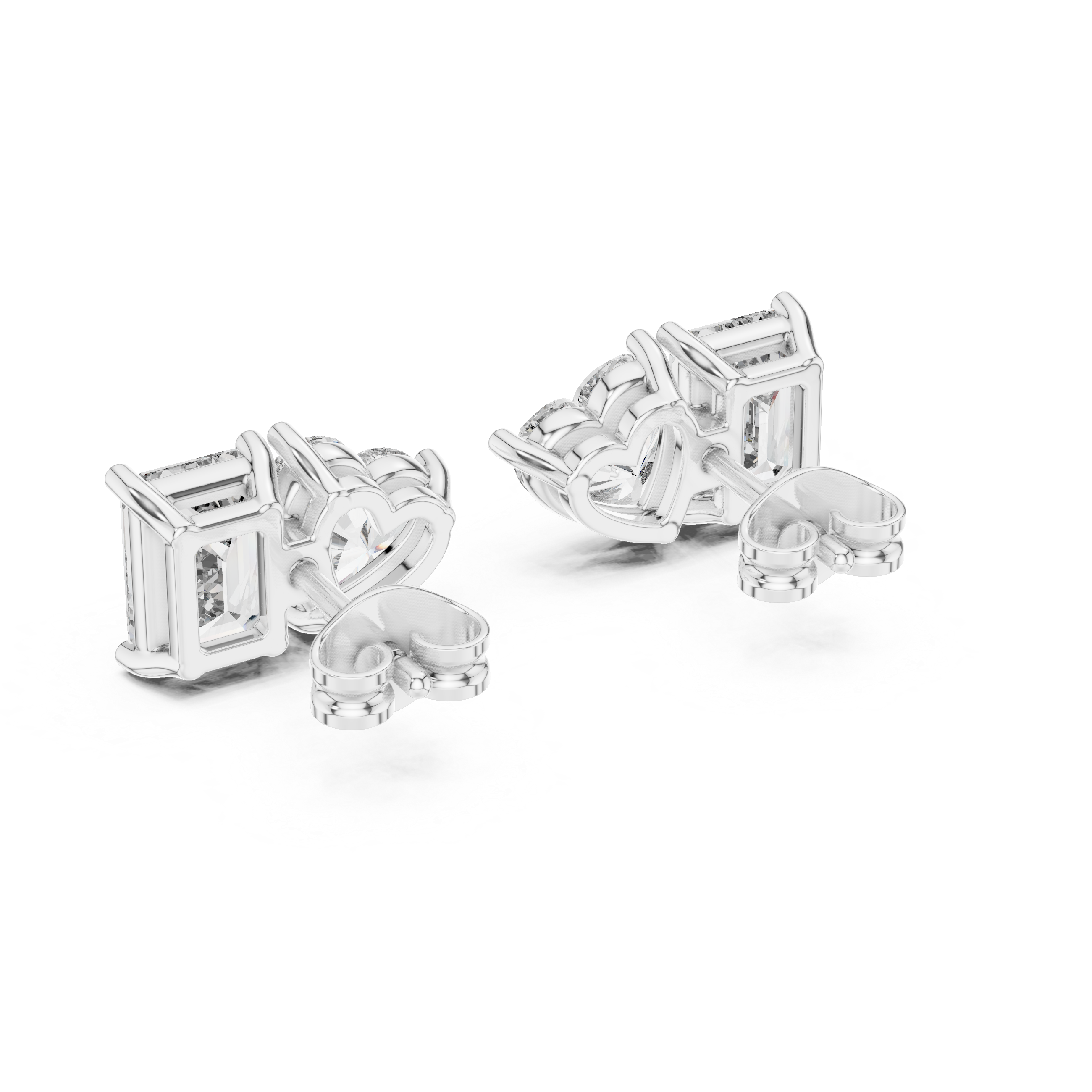 Emerald & Heart Cut Diamond Stud Earrings – Modern Two-Stone Design