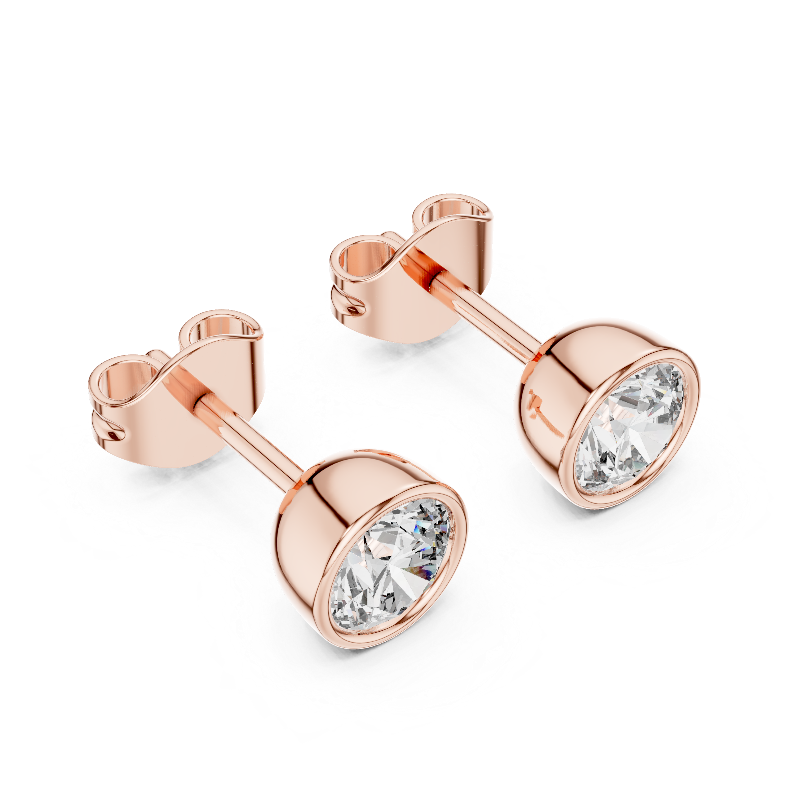 Round Cut Bezel Set Diamond Stud Earrings – Minimal Classic Design