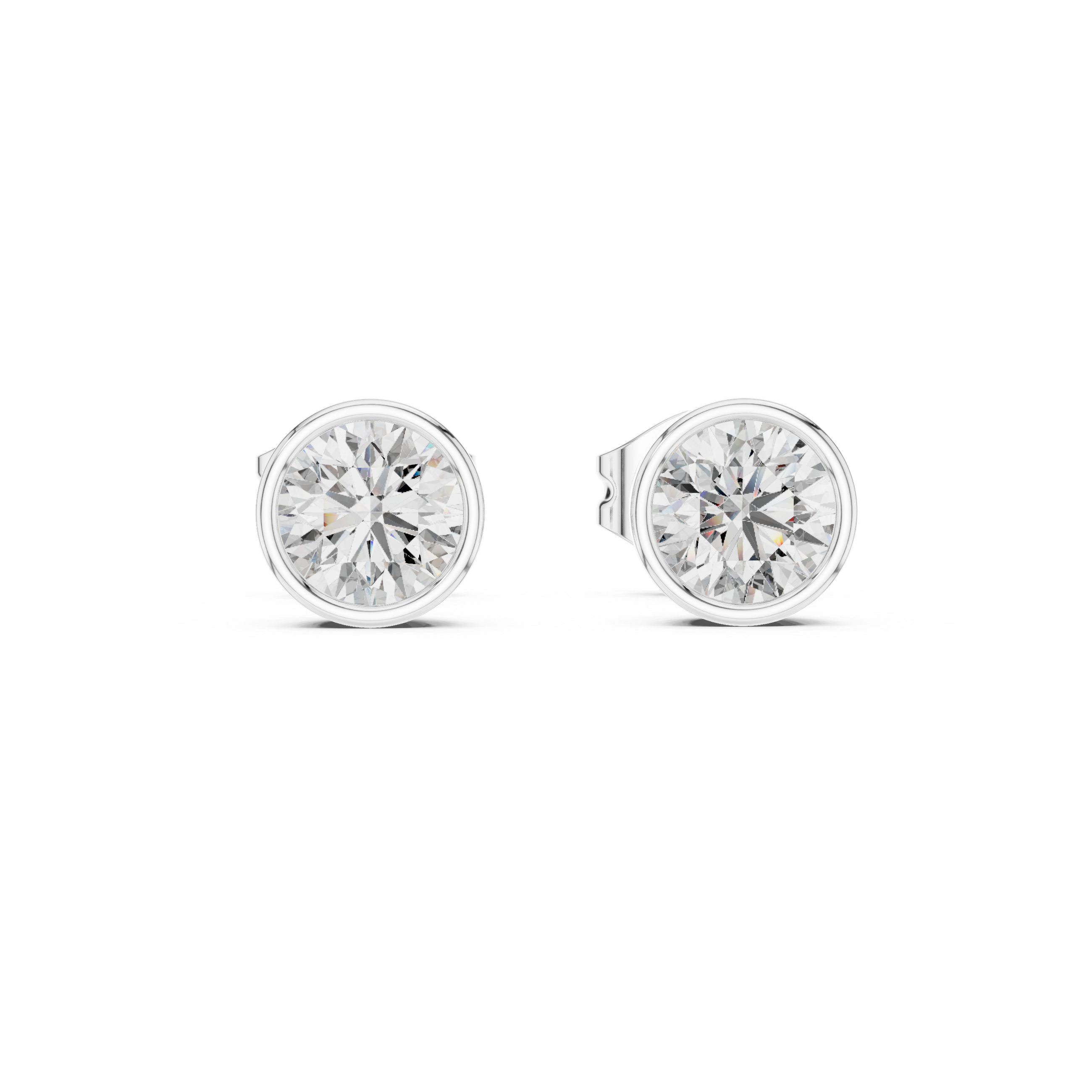 Round Cut Bezel Set Diamond Stud Earrings – Minimal Classic Design
