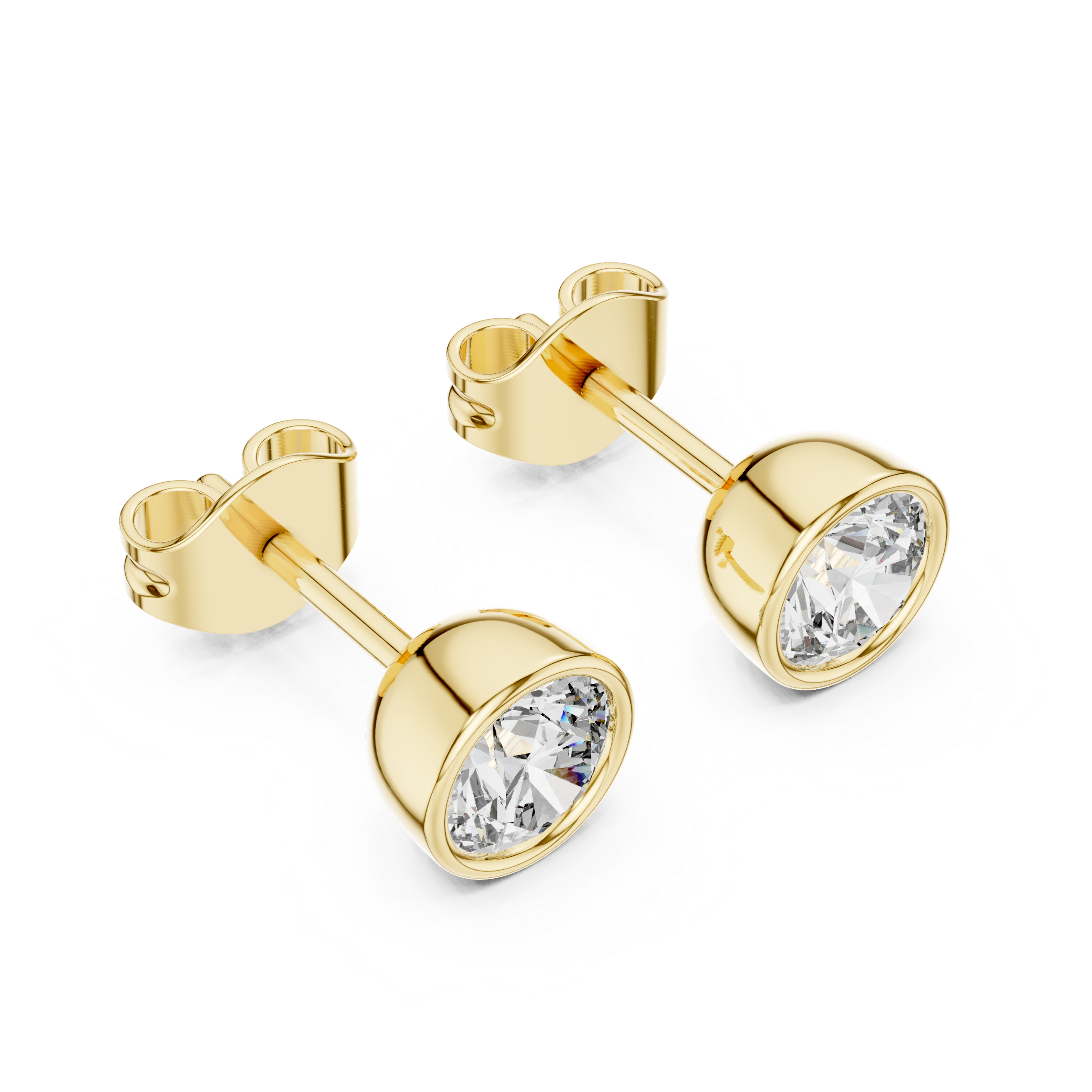Round Cut Bezel Set Diamond Stud Earrings – Minimal Classic Design