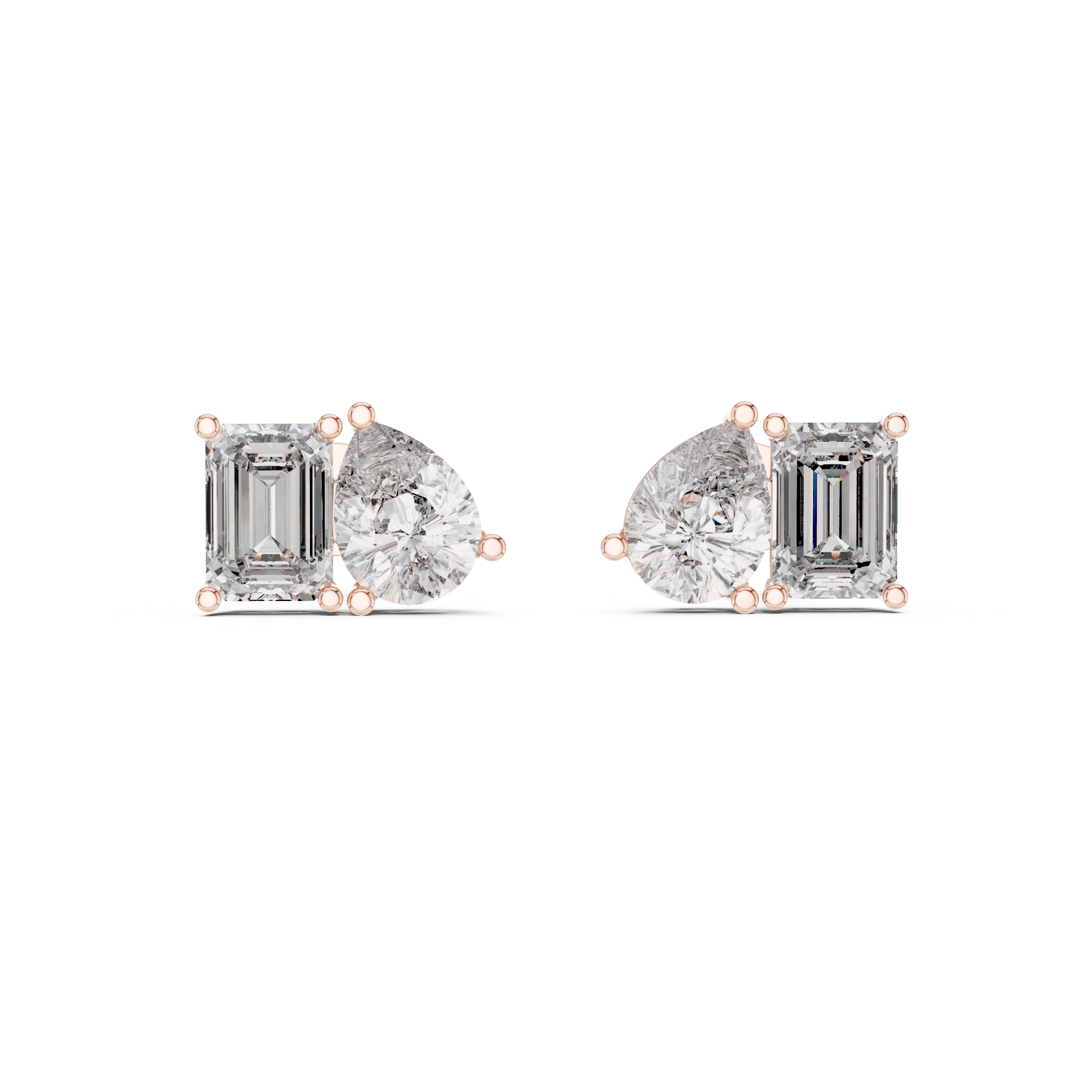 Emerald & Pear Cut Diamond Stud Earrings – Modern Dual Shape Design