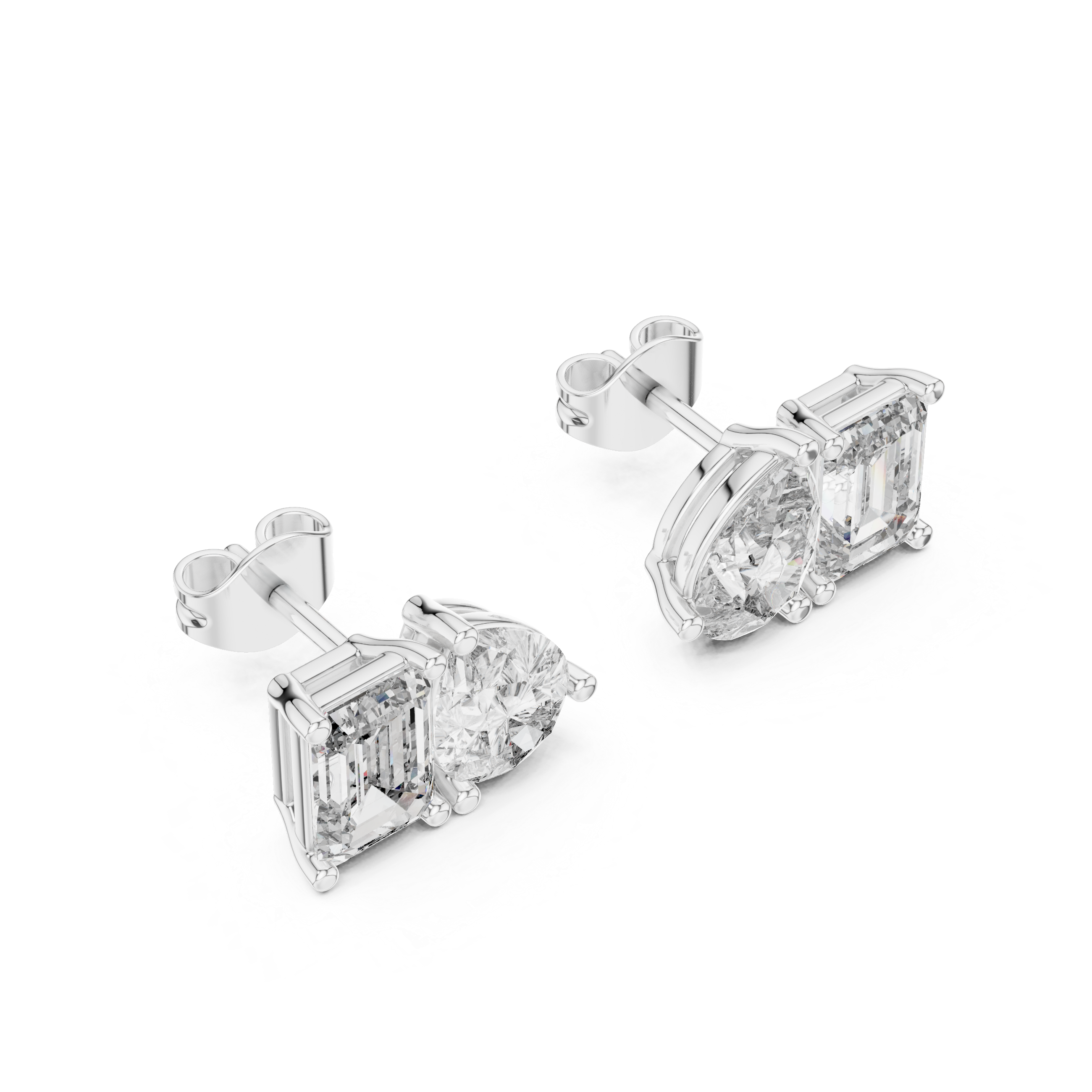 Emerald & Pear Cut Diamond Stud Earrings – Modern Dual Shape Design