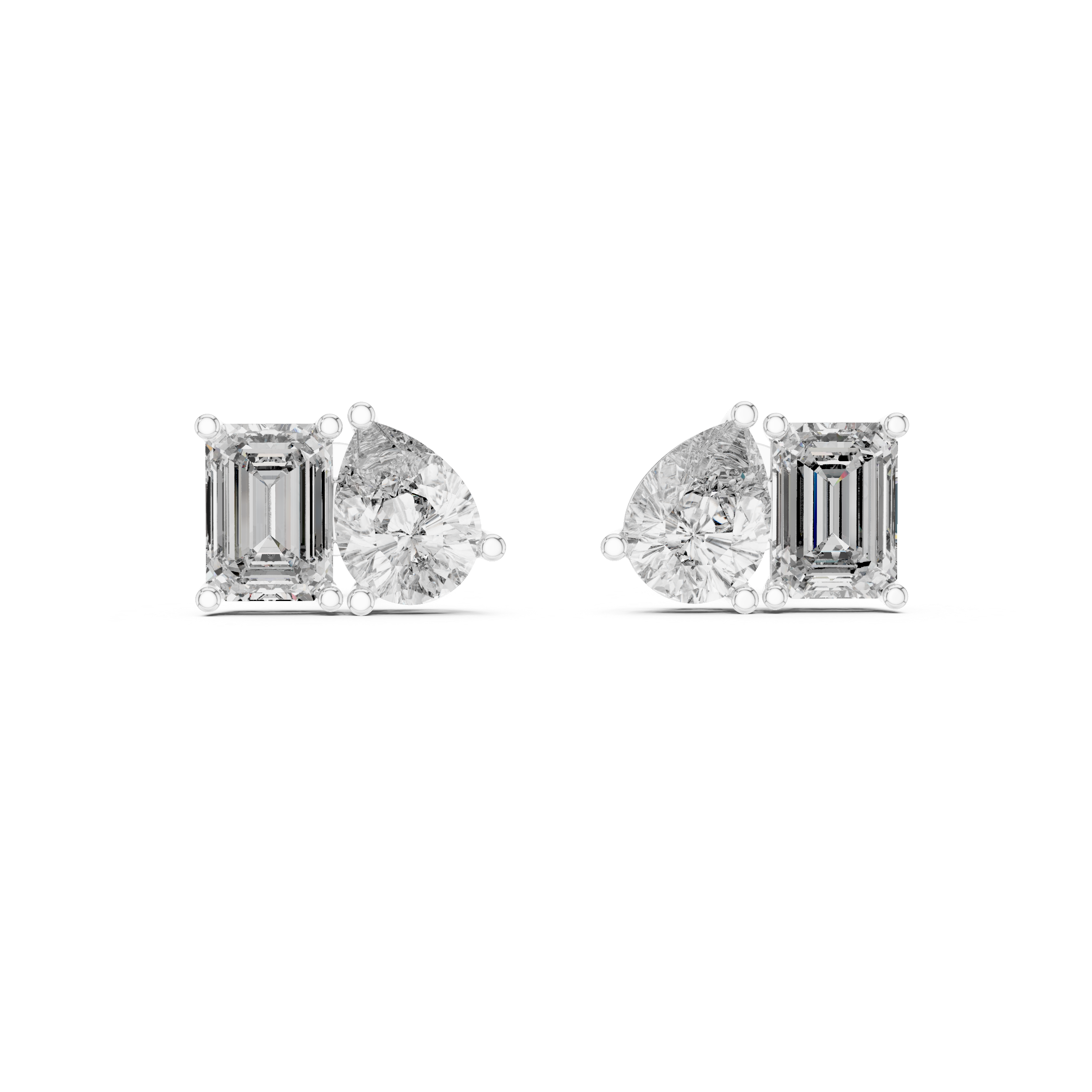 Emerald & Pear Cut Diamond Stud Earrings – Modern Dual Shape Design