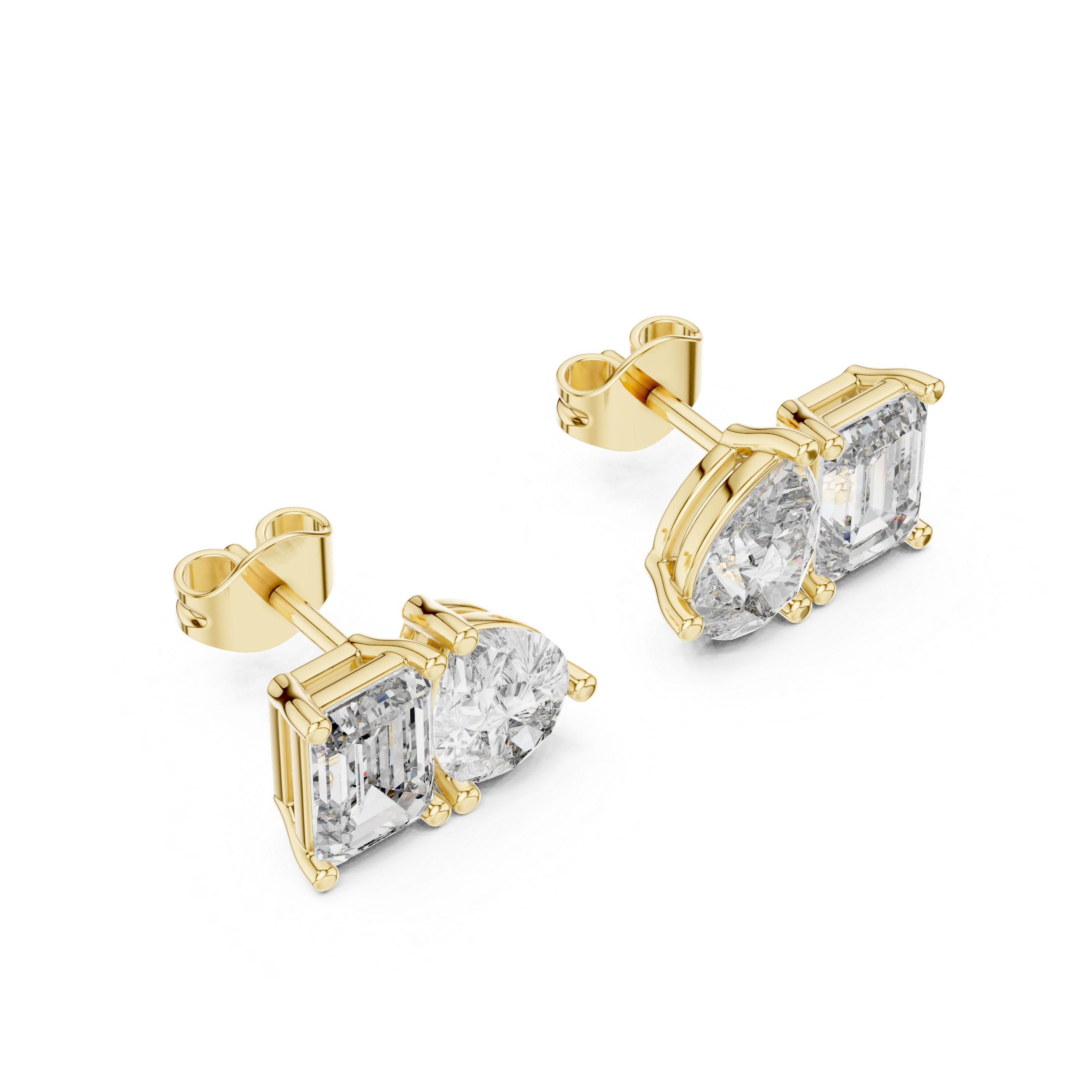 Emerald & Pear Cut Diamond Stud Earrings – Modern Dual Shape Design
