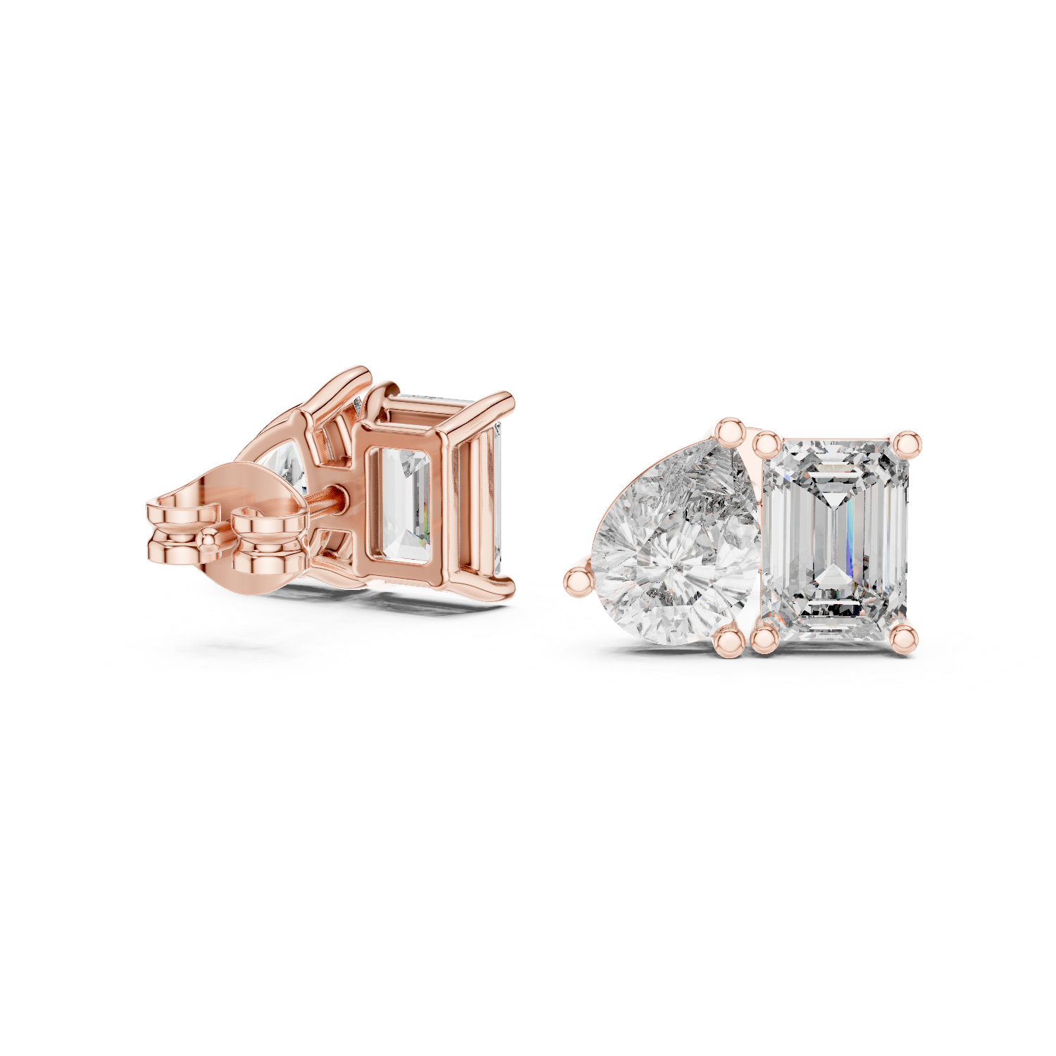 Emerald & Pear Cut Diamond Stud Earrings – Modern Dual Shape Design