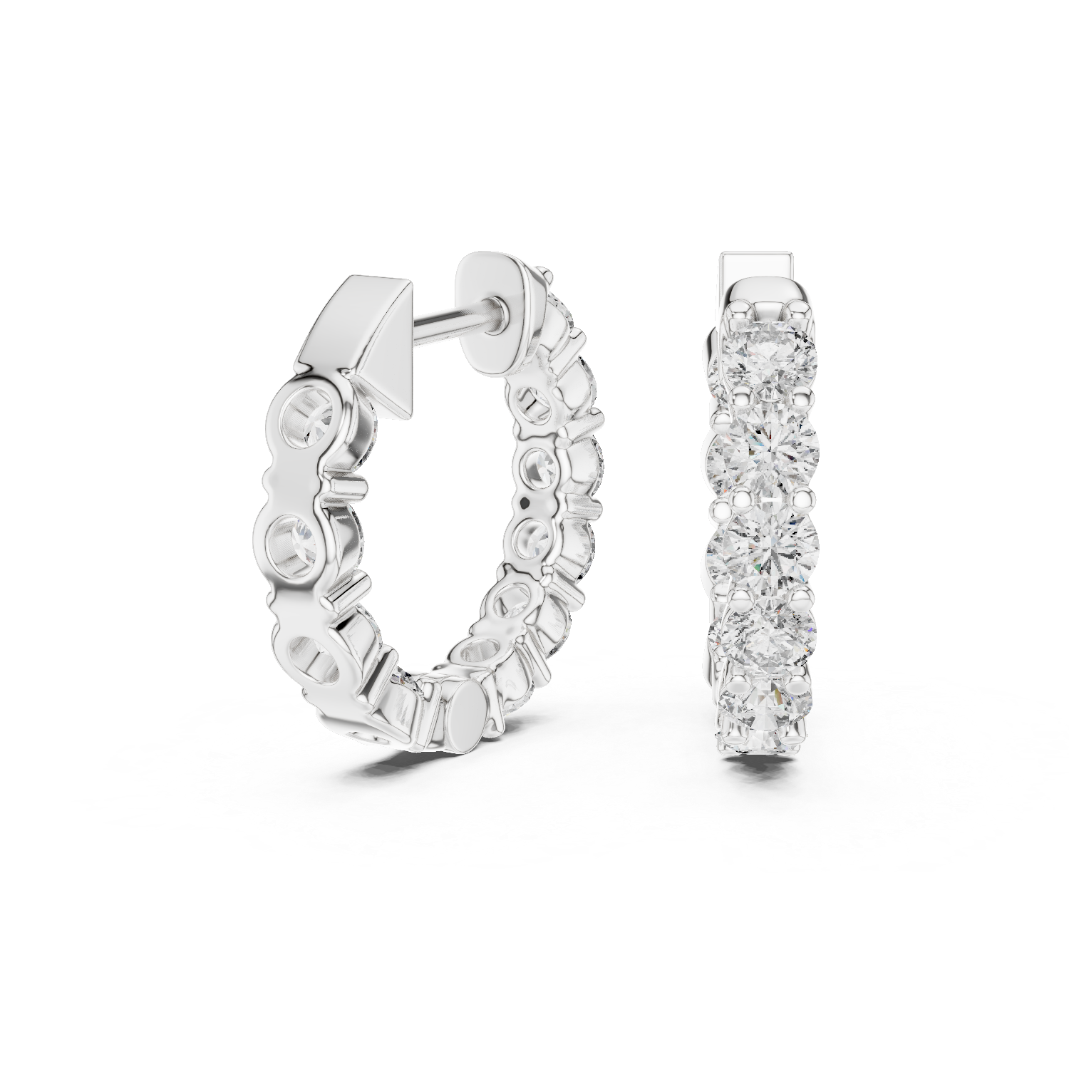 Diamond Hoop Earrings – Bold Round Cut Row Design
