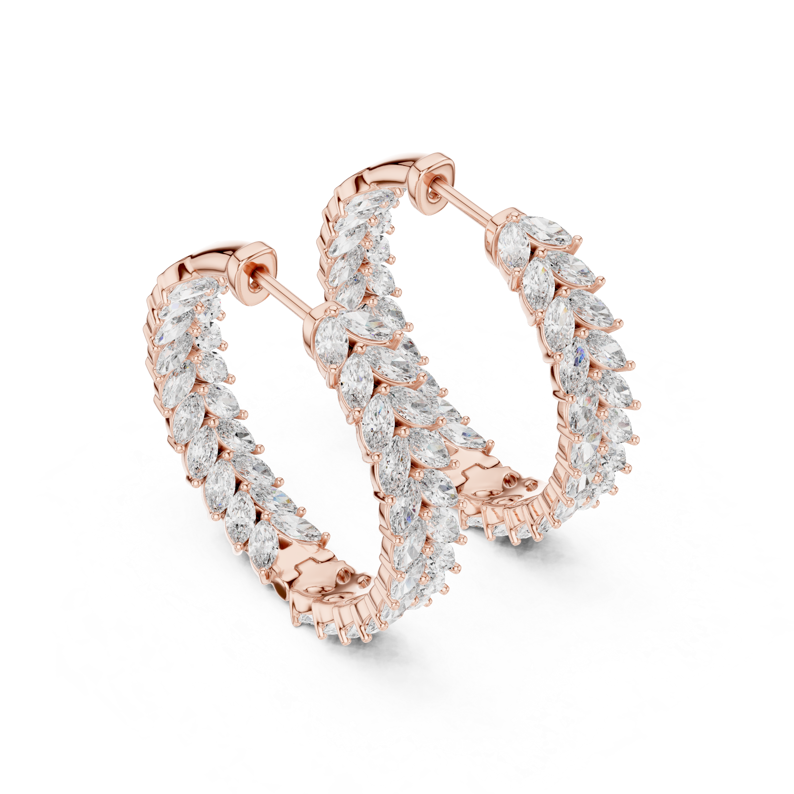 Marquise Cut Diamond Hoop Earrings – Leaf Pattern