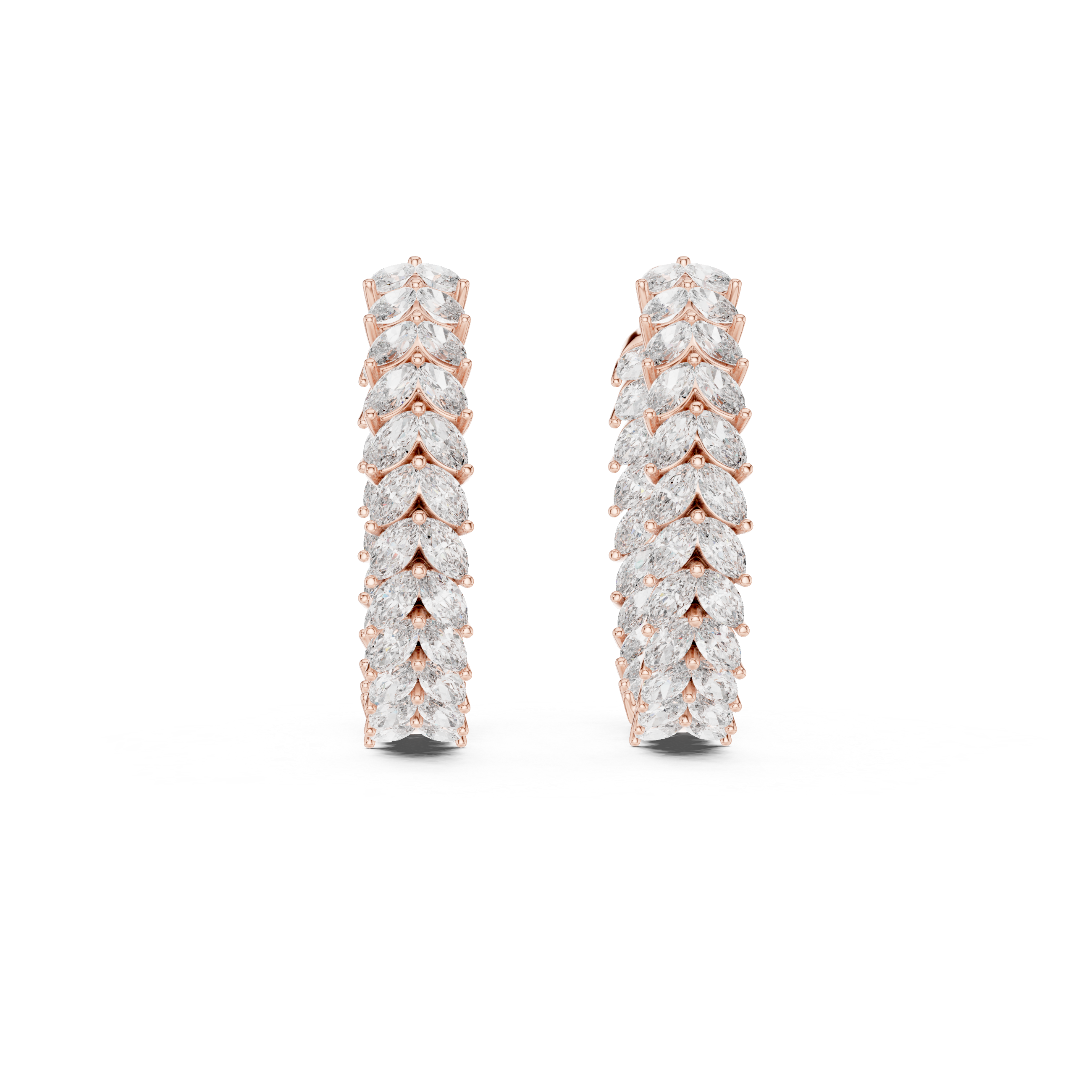 Marquise Cut Diamond Hoop Earrings – Leaf Pattern