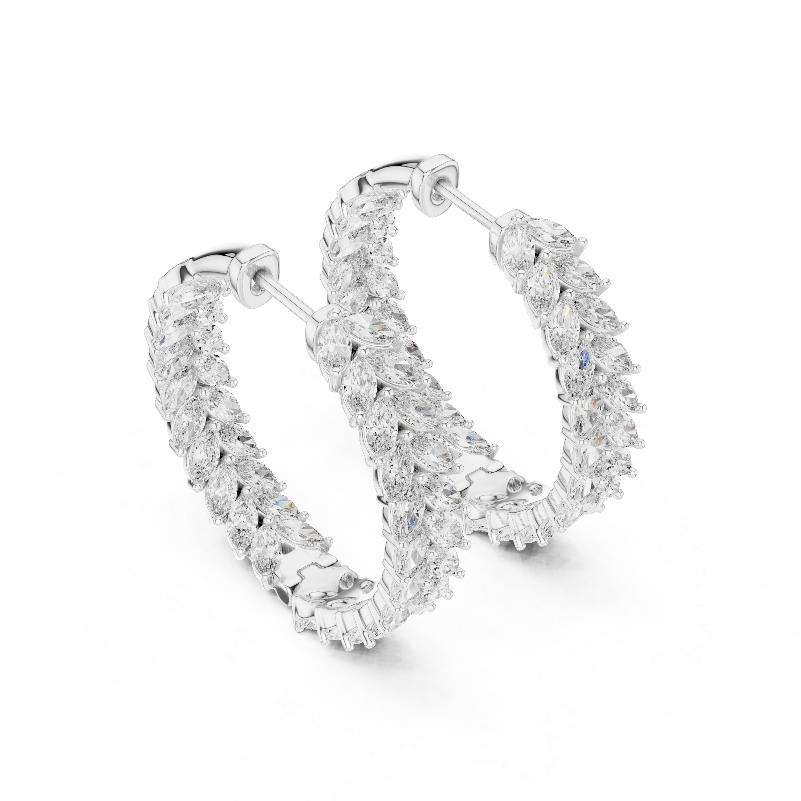 Marquise Cut Diamond Hoop Earrings – Leaf Pattern