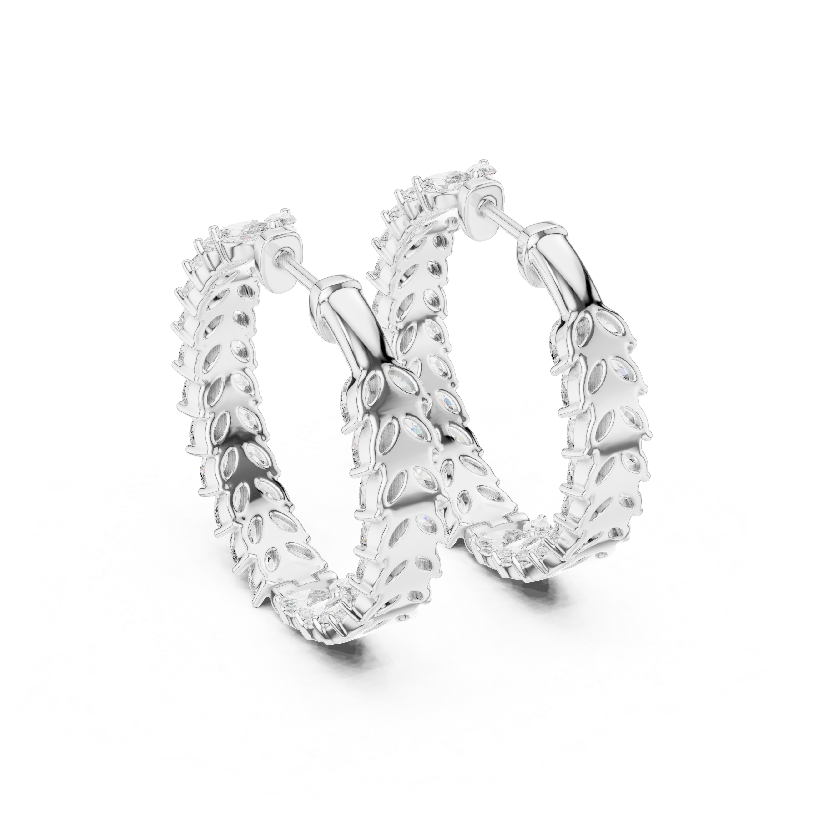 Marquise Cut Diamond Hoop Earrings – Leaf Pattern