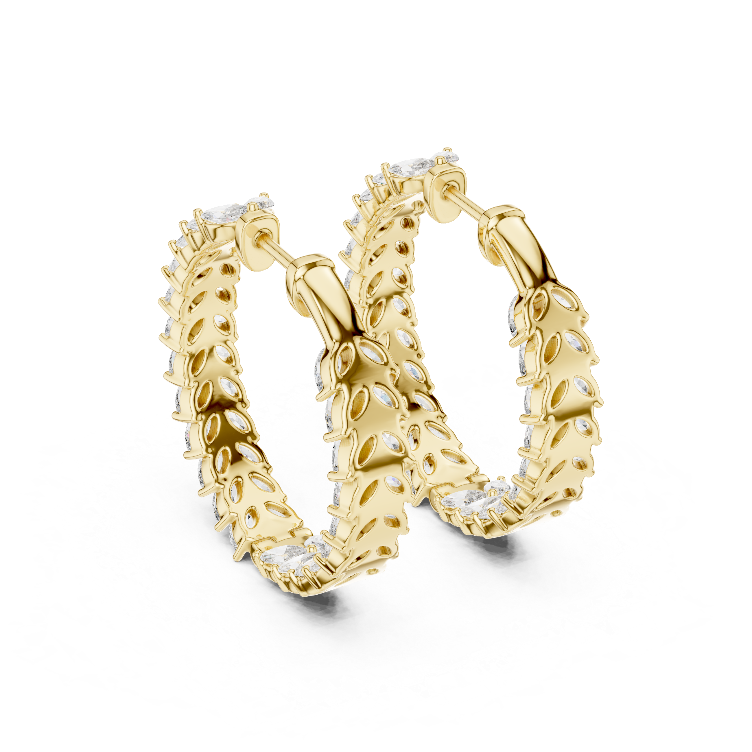 Marquise Cut Diamond Hoop Earrings – Leaf Pattern