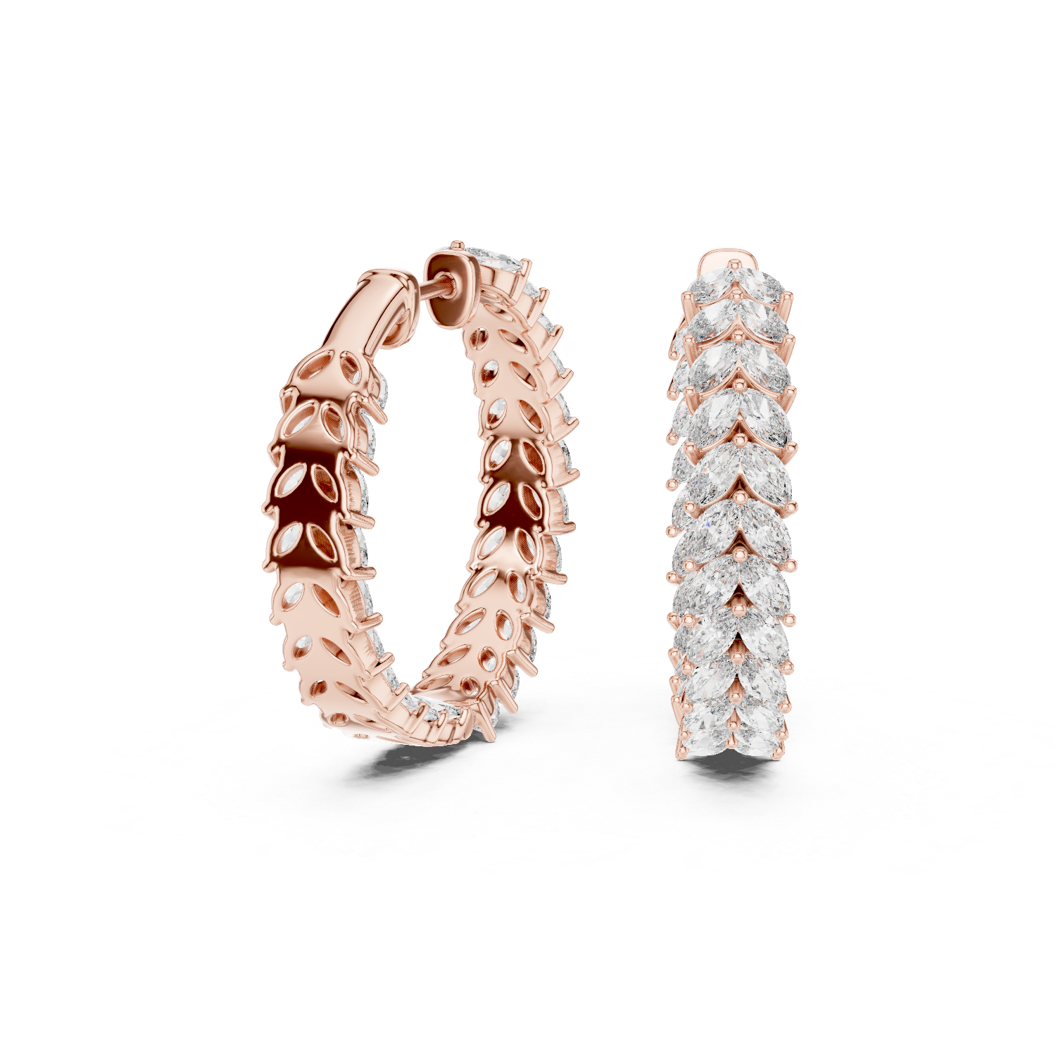 Marquise Cut Diamond Hoop Earrings – Leaf Pattern