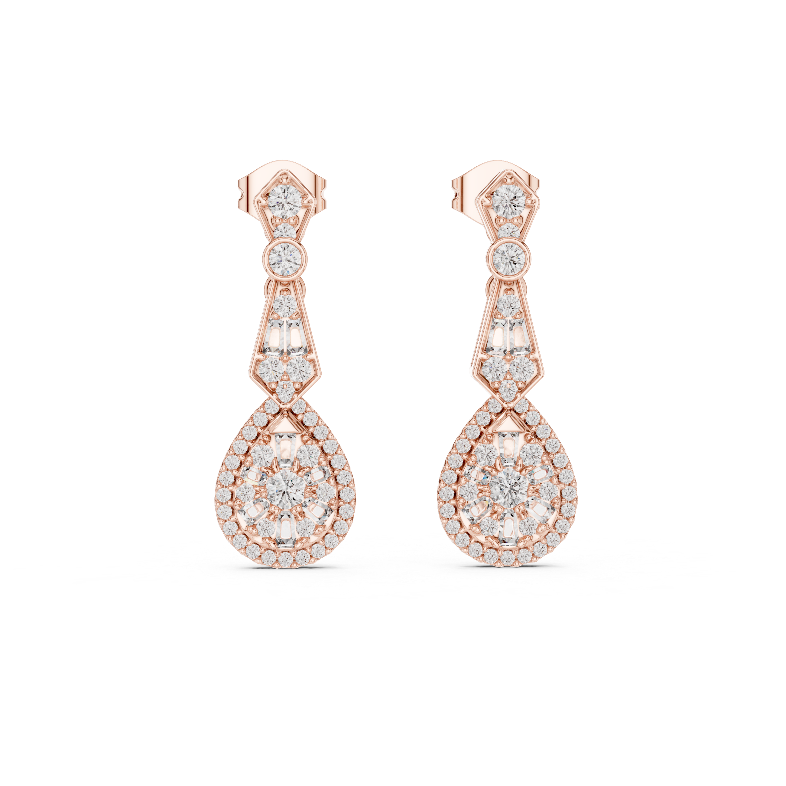 Vintage Style Diamond Drop Earrings with Pear Halo