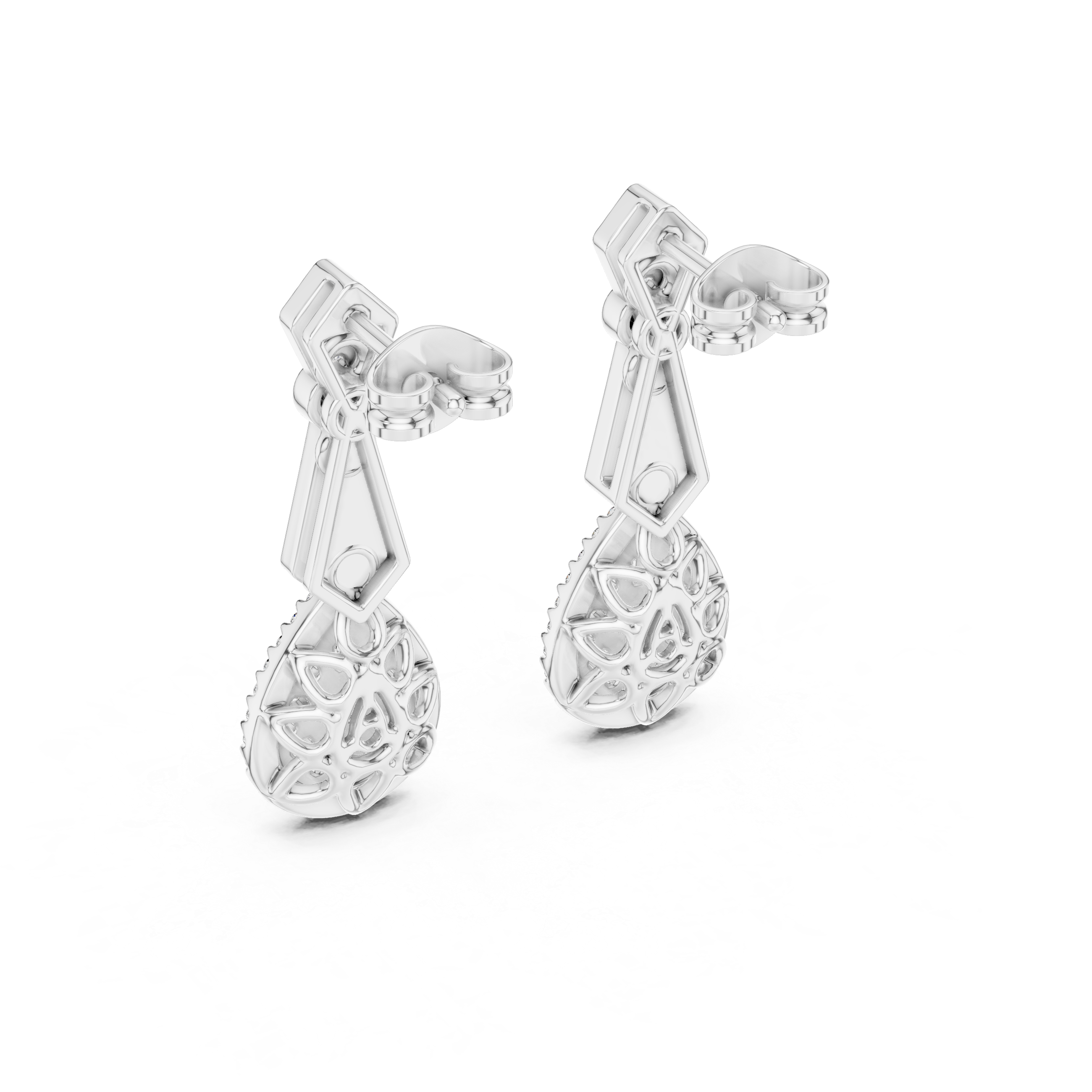 Vintage Style Diamond Drop Earrings with Pear Halo