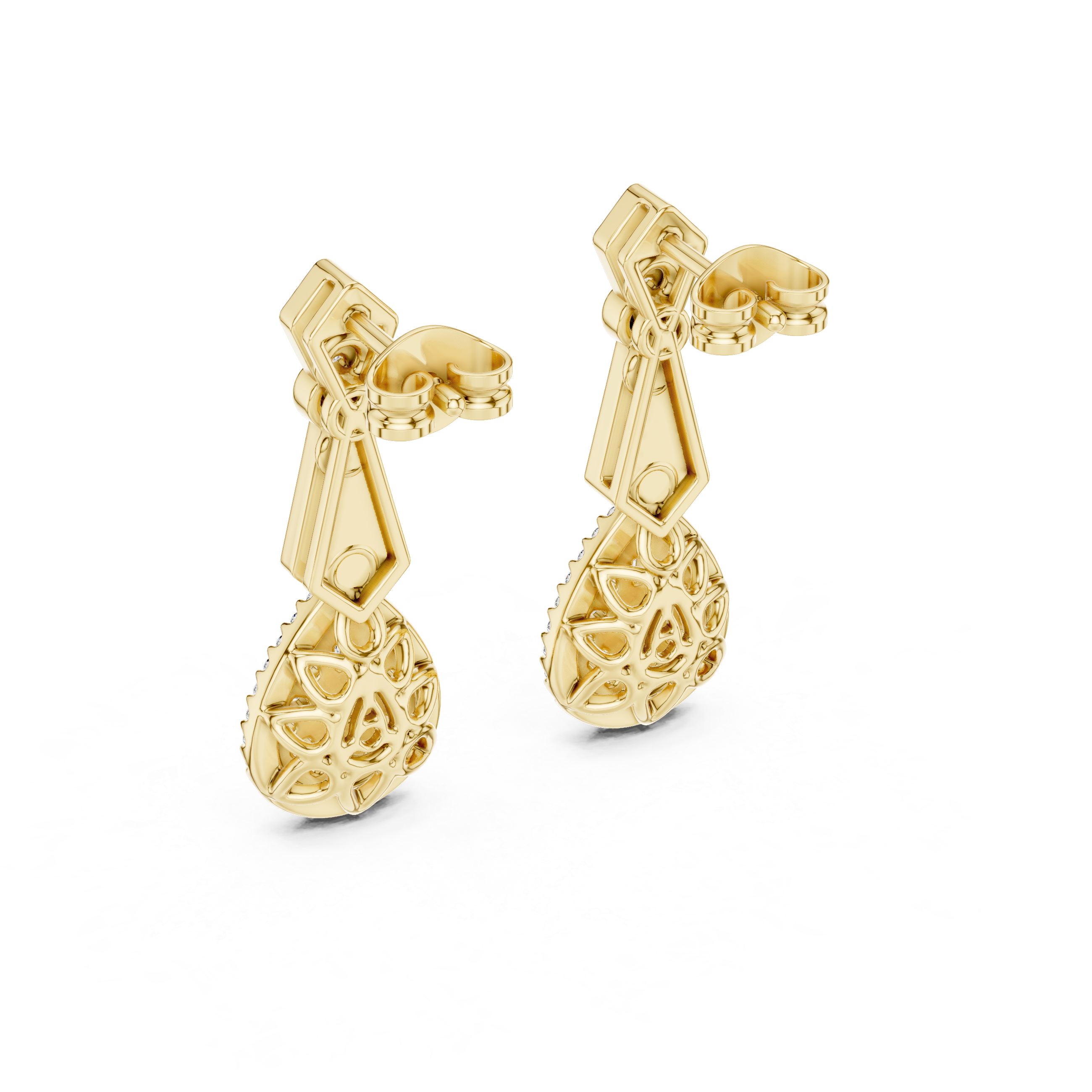 Vintage Style Diamond Drop Earrings with Pear Halo