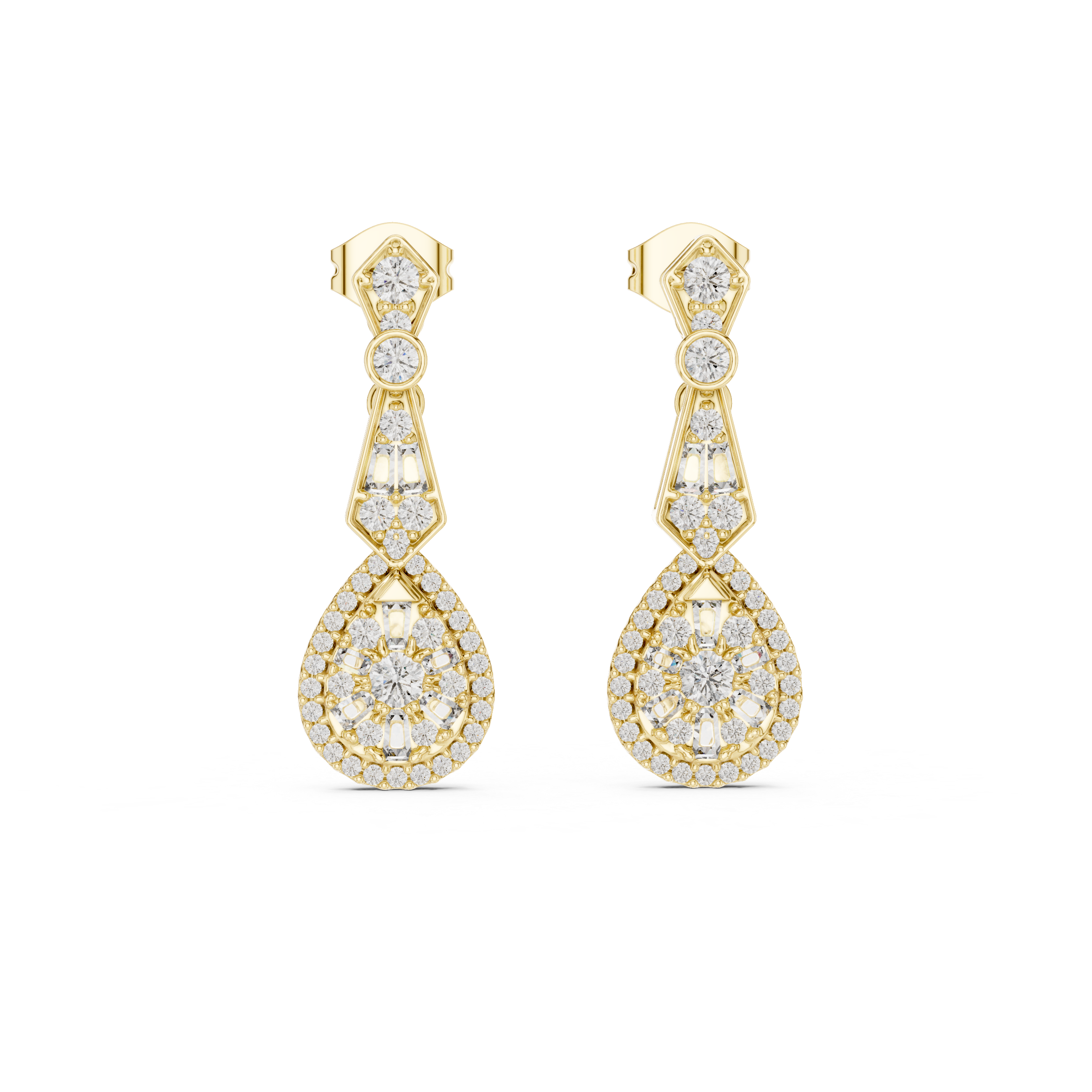 Vintage Style Diamond Drop Earrings with Pear Halo