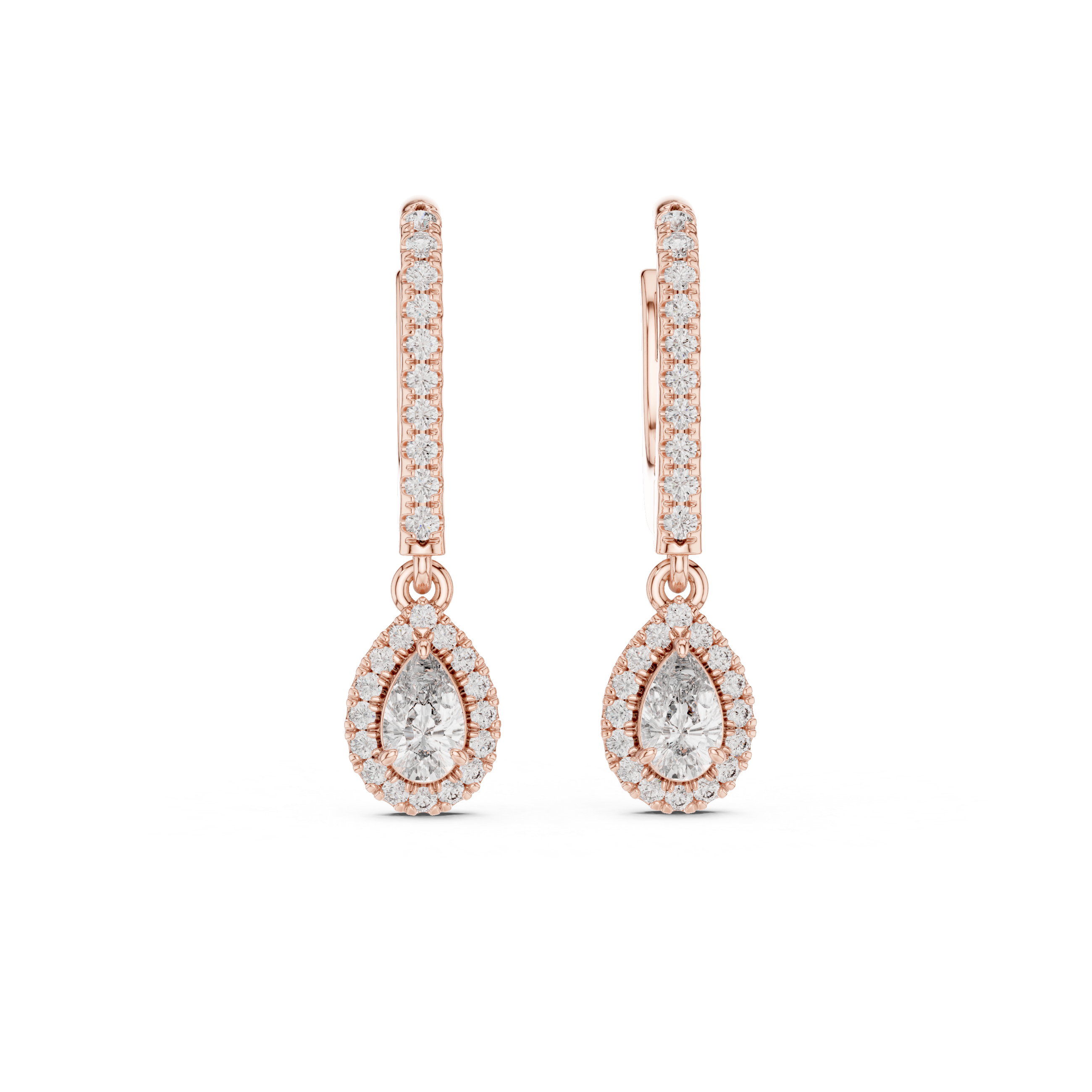 Pear Cut Halo Drop Hoop Earrings