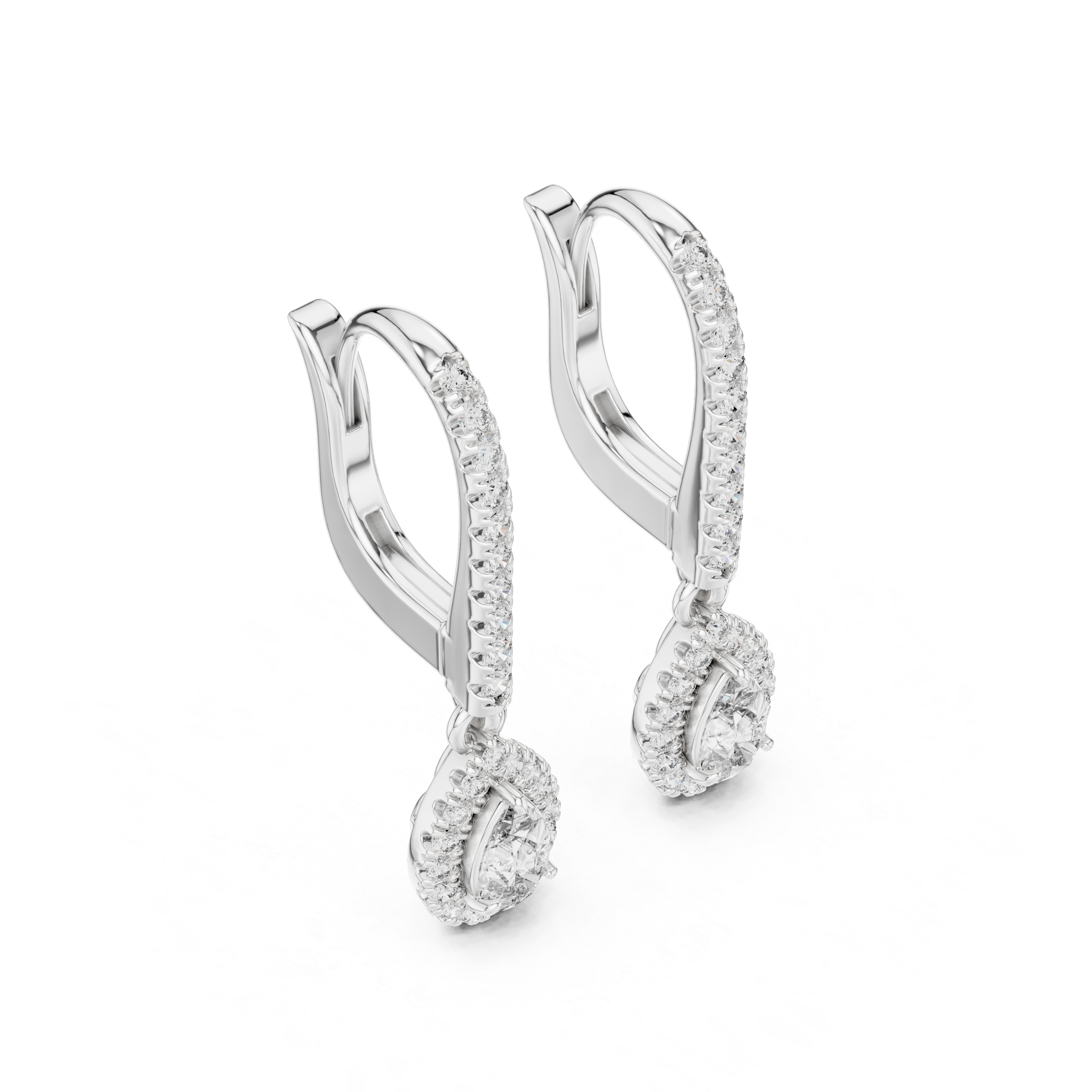 Pear Cut Halo Drop Hoop Earrings