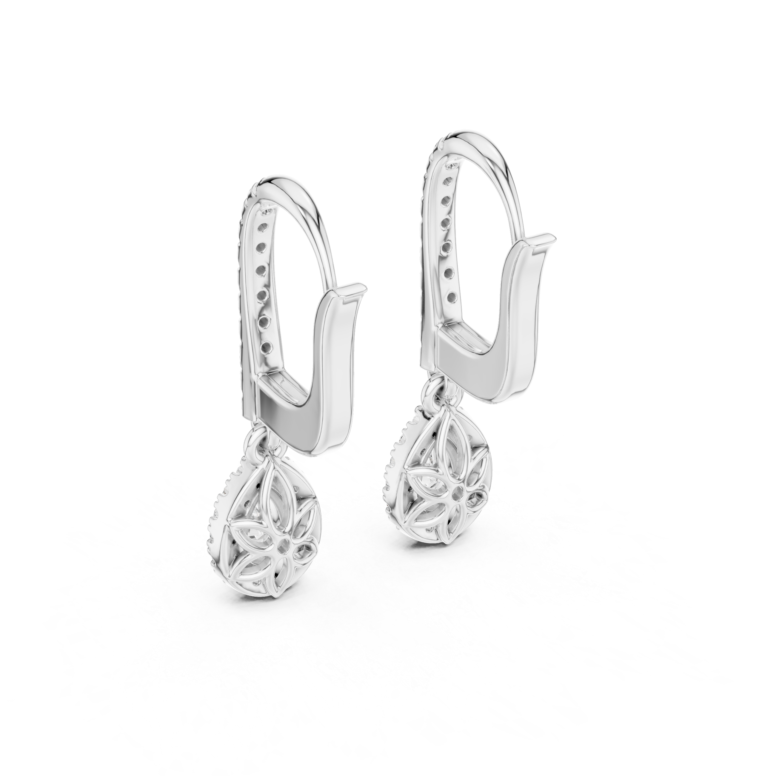 Pear Cut Halo Drop Hoop Earrings