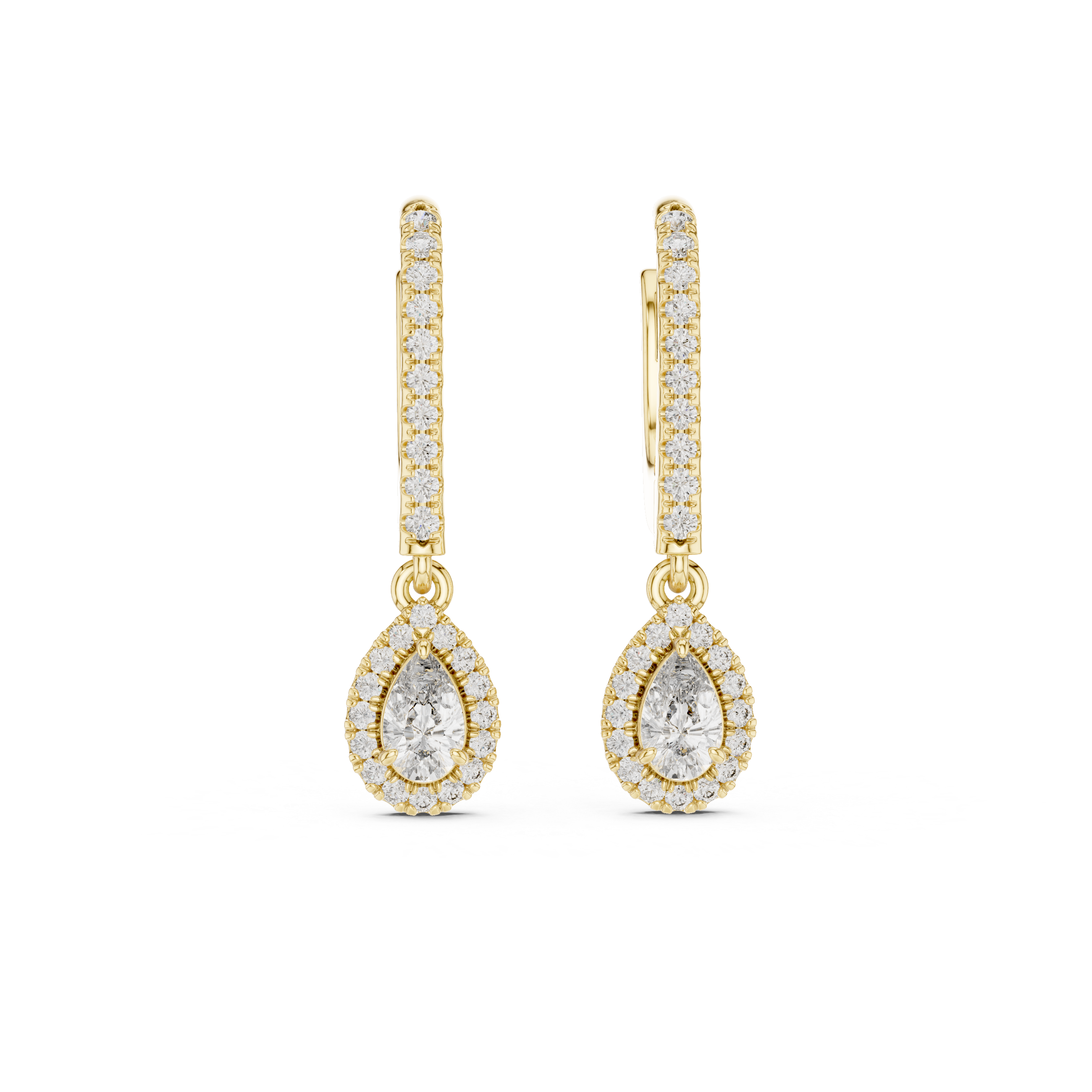Pear Cut Halo Drop Hoop Earrings