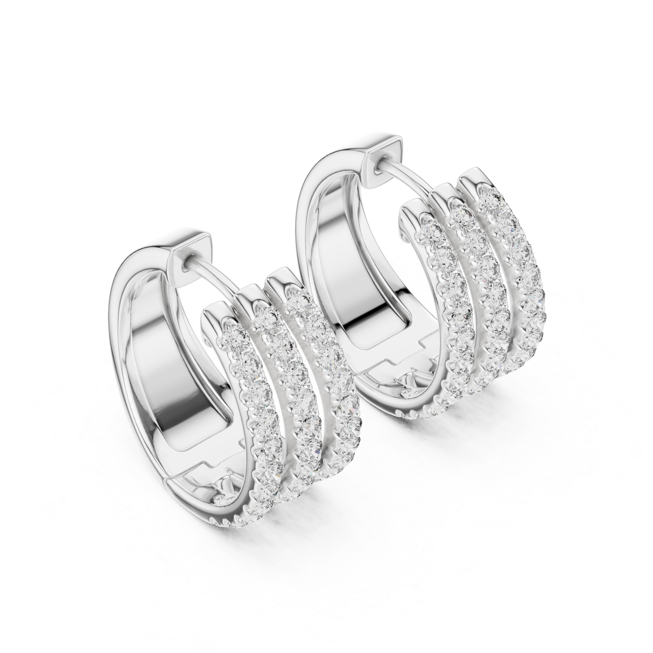 Triple Row Pavé Diamond Hoop Earrings