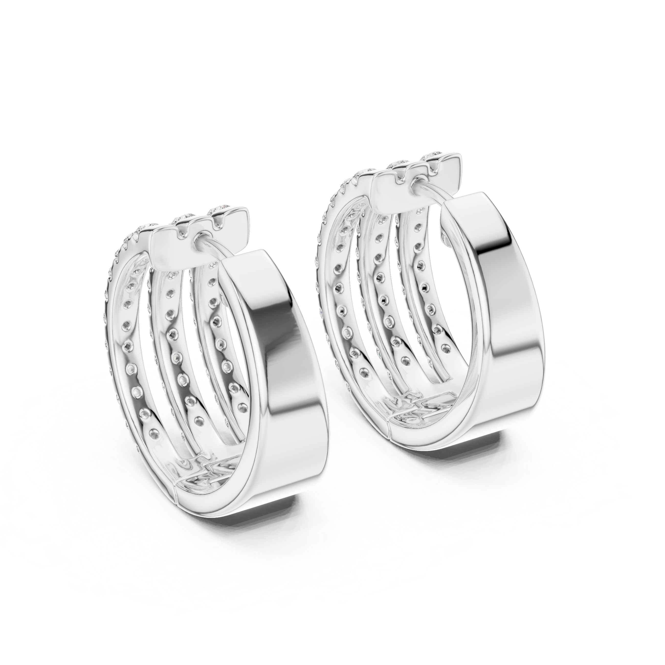Triple Row Pavé Diamond Hoop Earrings
