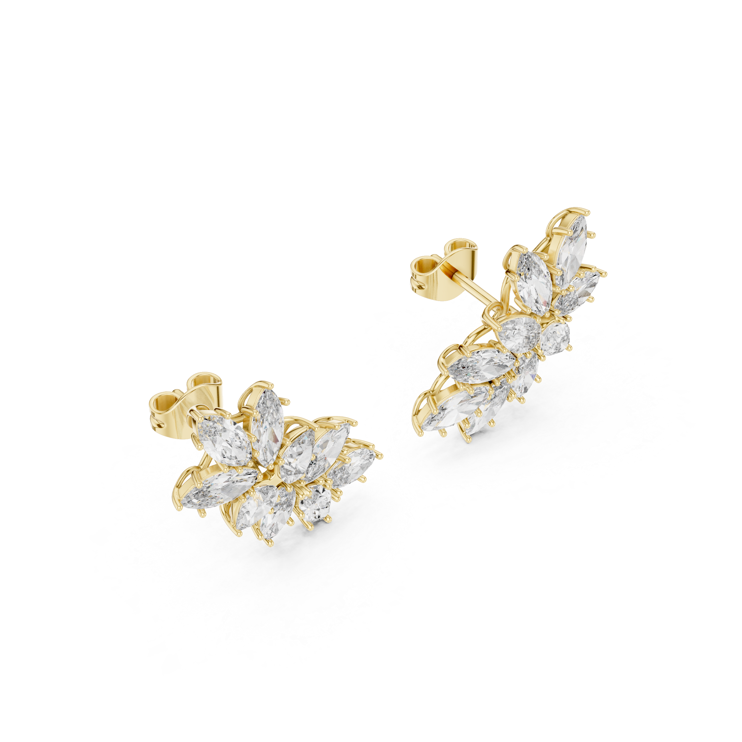 Marquise Cluster Floral Diamond Stud Earrings